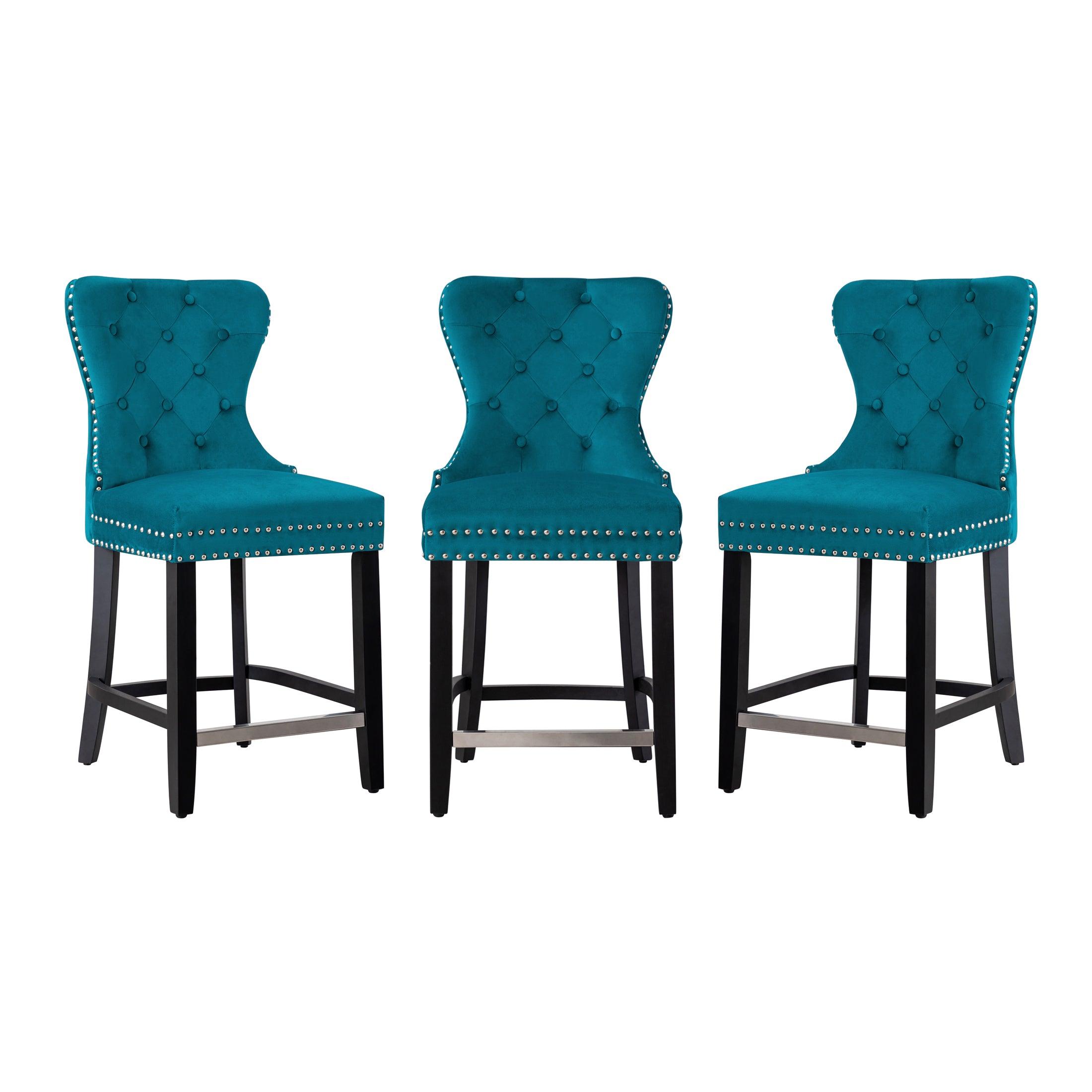 Hank 24" Tufted Velvet Counter Stool Black (Set of 3) - Costaelm