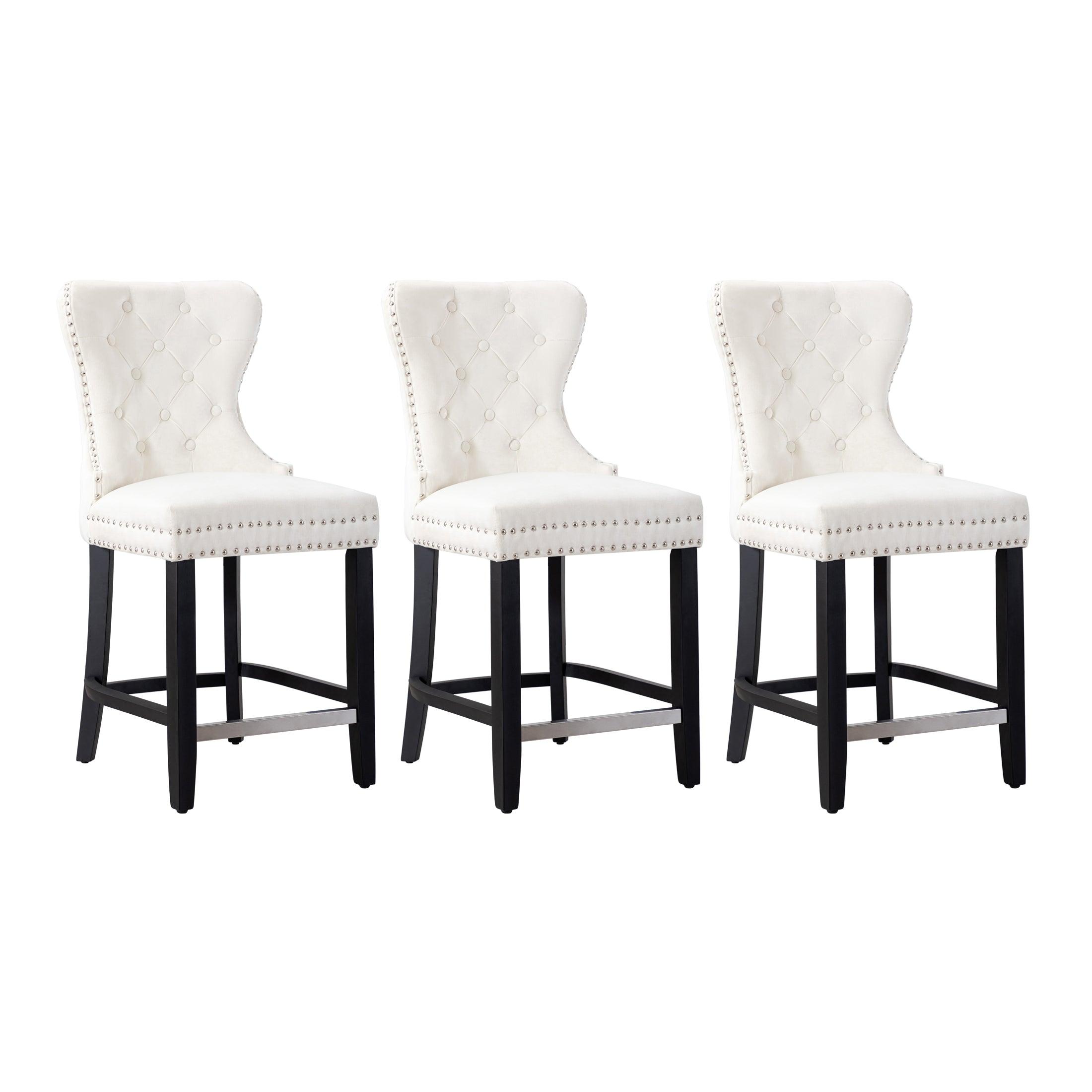 Hank 24" Tufted Velvet Counter Stool Black (Set of 3) - Costaelm