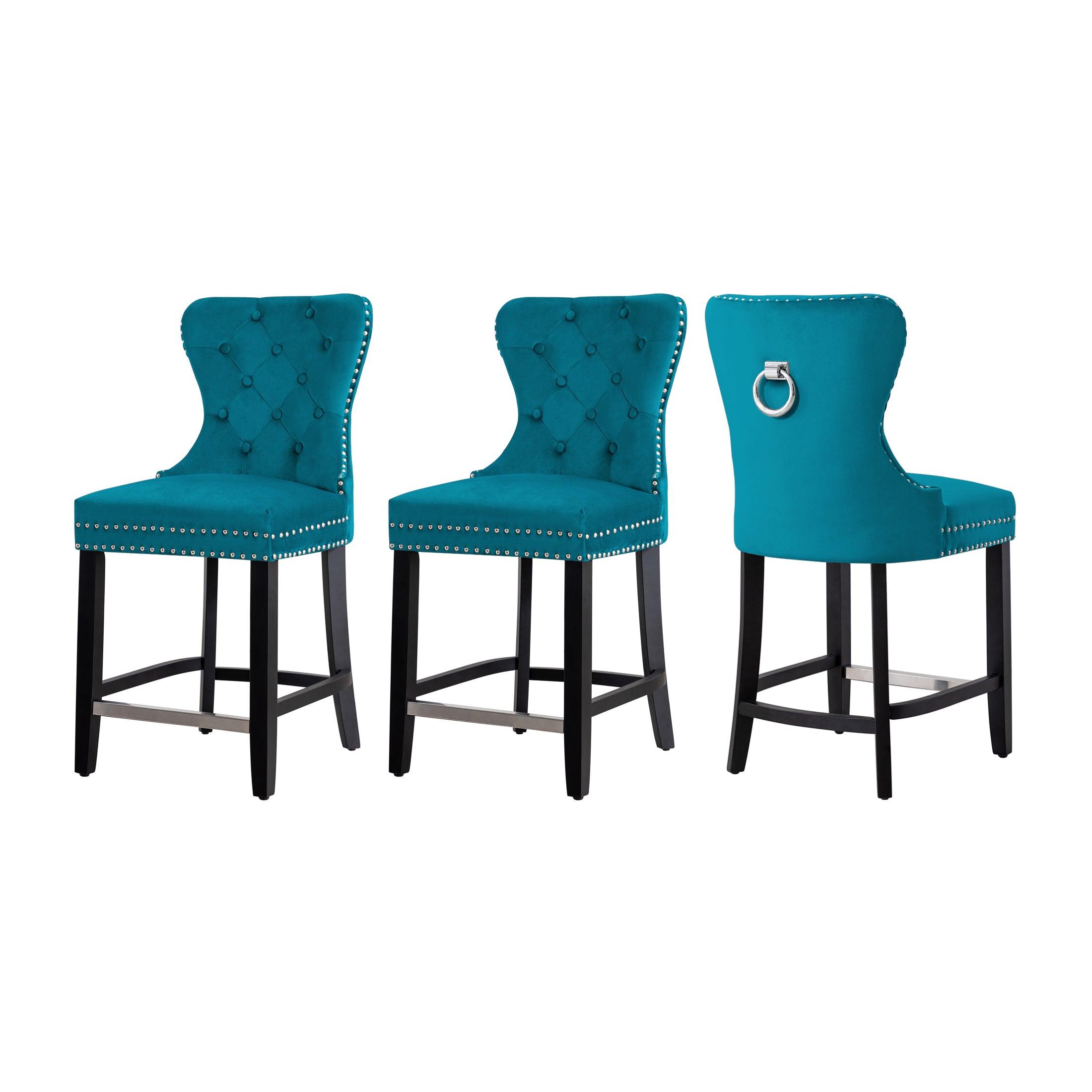 Hank 24" Tufted Velvet Counter Stool Black (Set of 3) - Costaelm