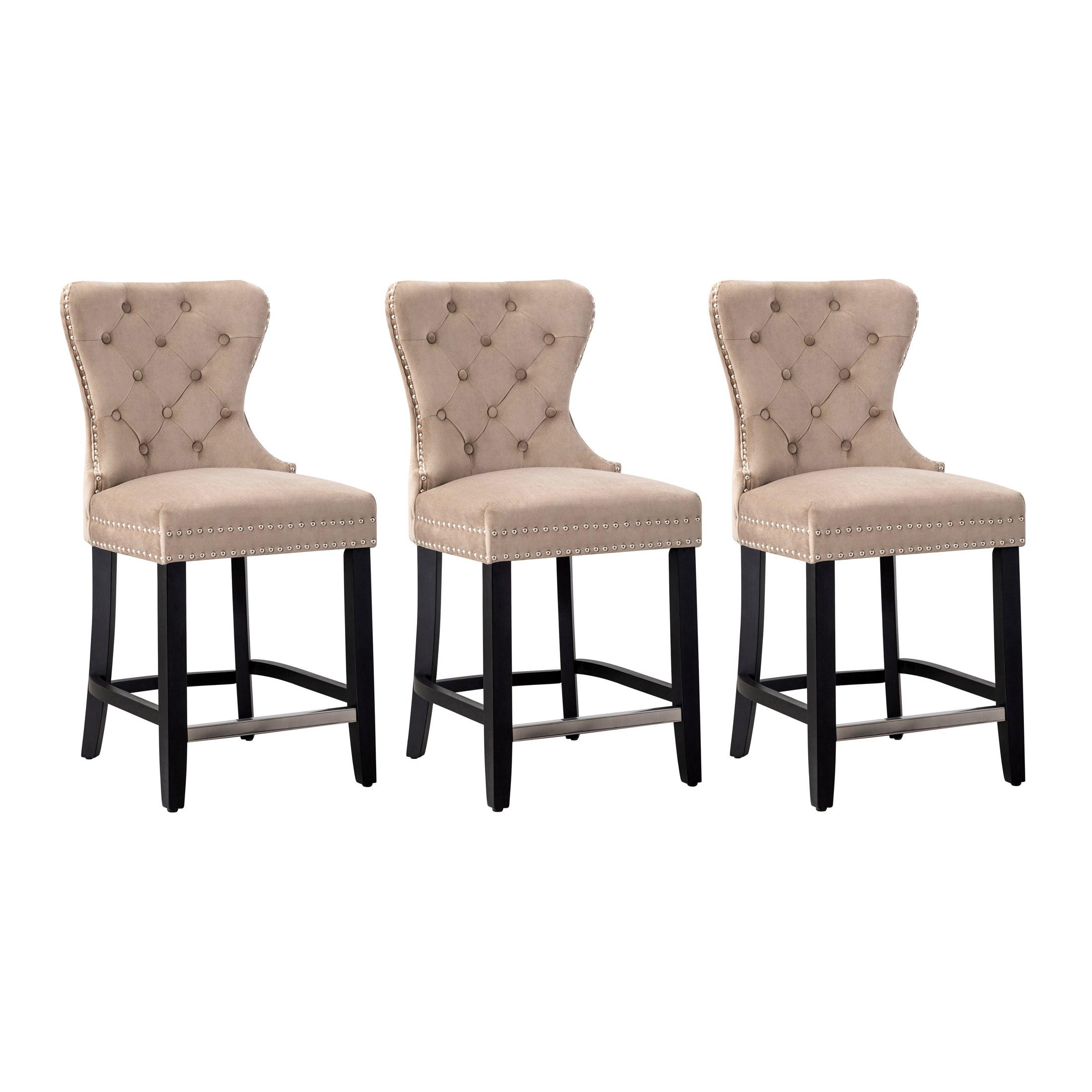 Hank 24" Tufted Velvet Counter Stool Black (Set of 3) - Costaelm