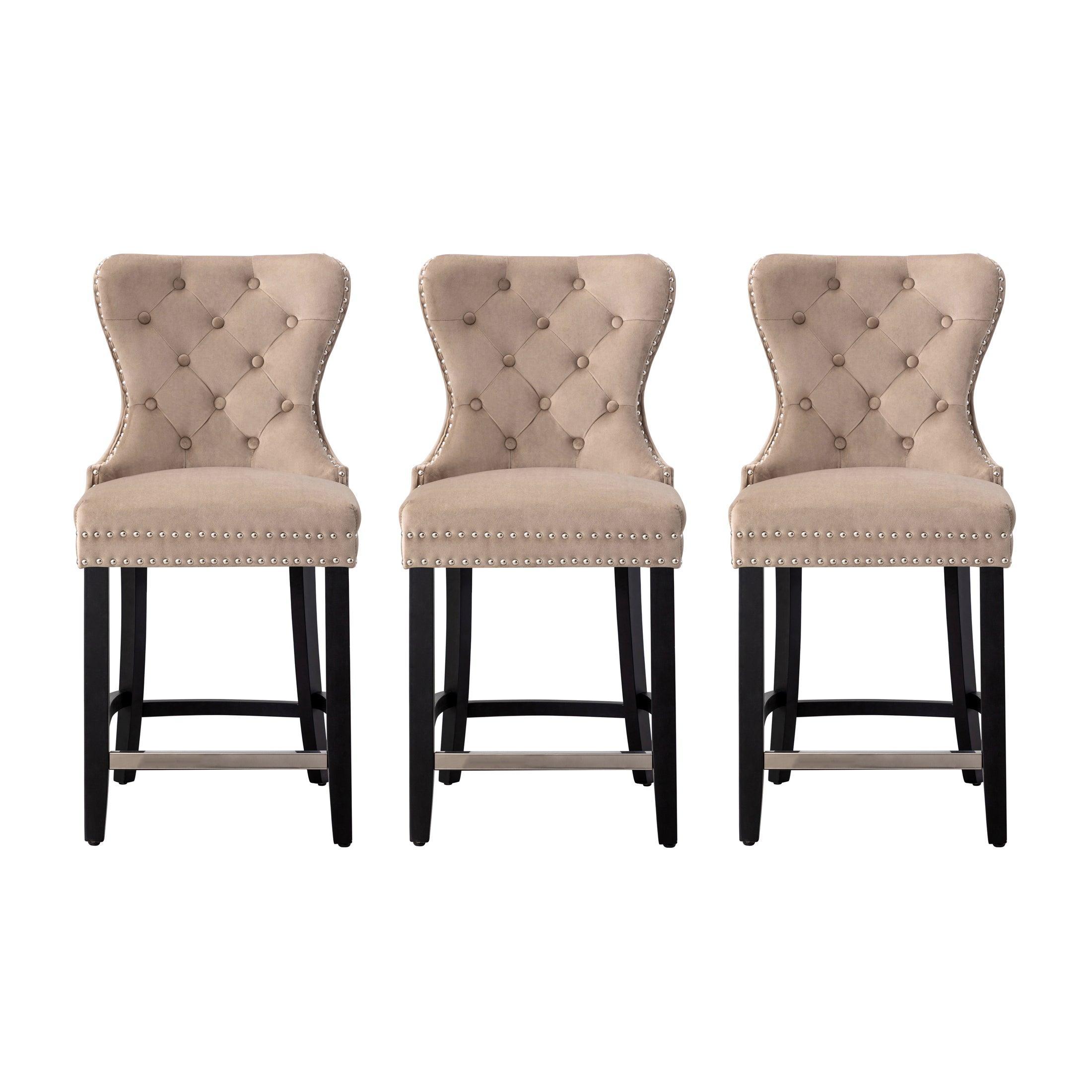 Hank 24" Tufted Velvet Counter Stool Black (Set of 3) - Costaelm