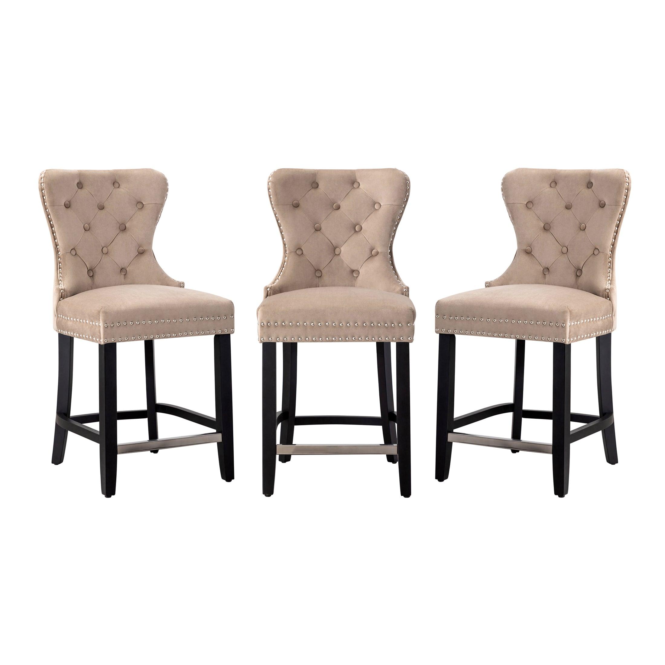 Hank 24" Tufted Velvet Counter Stool Black (Set of 3) - Costaelm