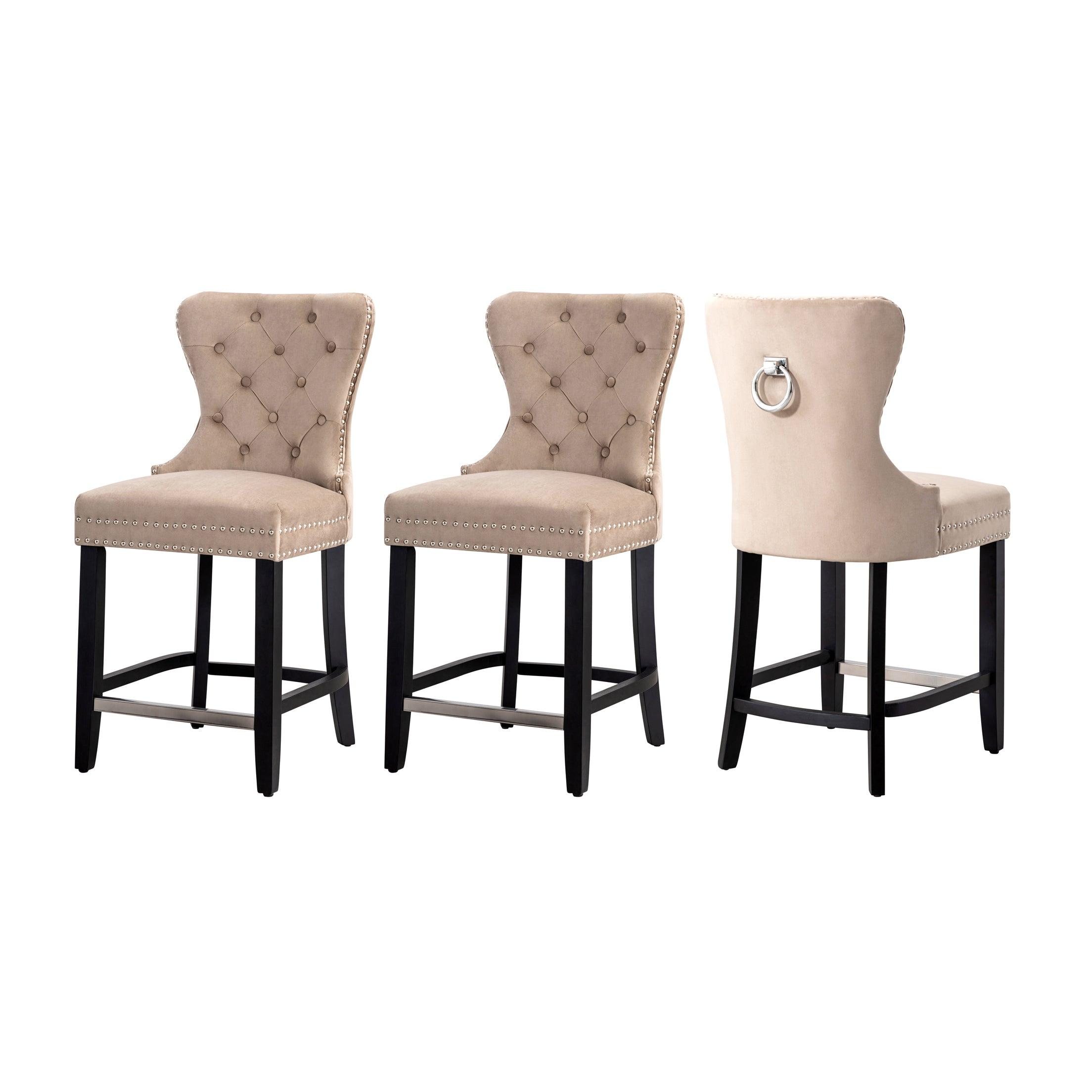 Hank 24" Tufted Velvet Counter Stool Black (Set of 3) - Costaelm