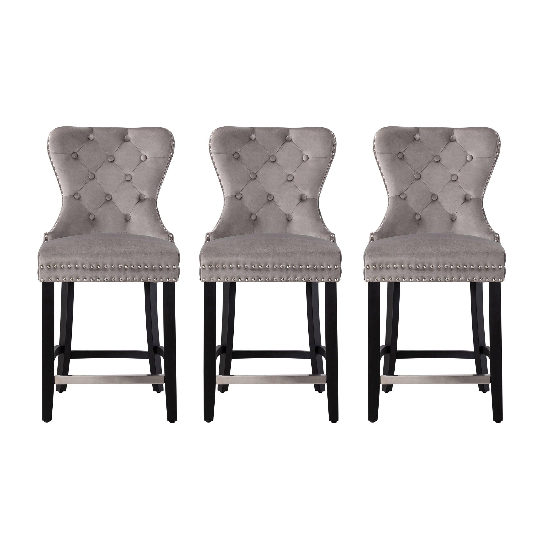 Hank 24" Tufted Velvet Counter Stool Black (Set of 3) - Costaelm