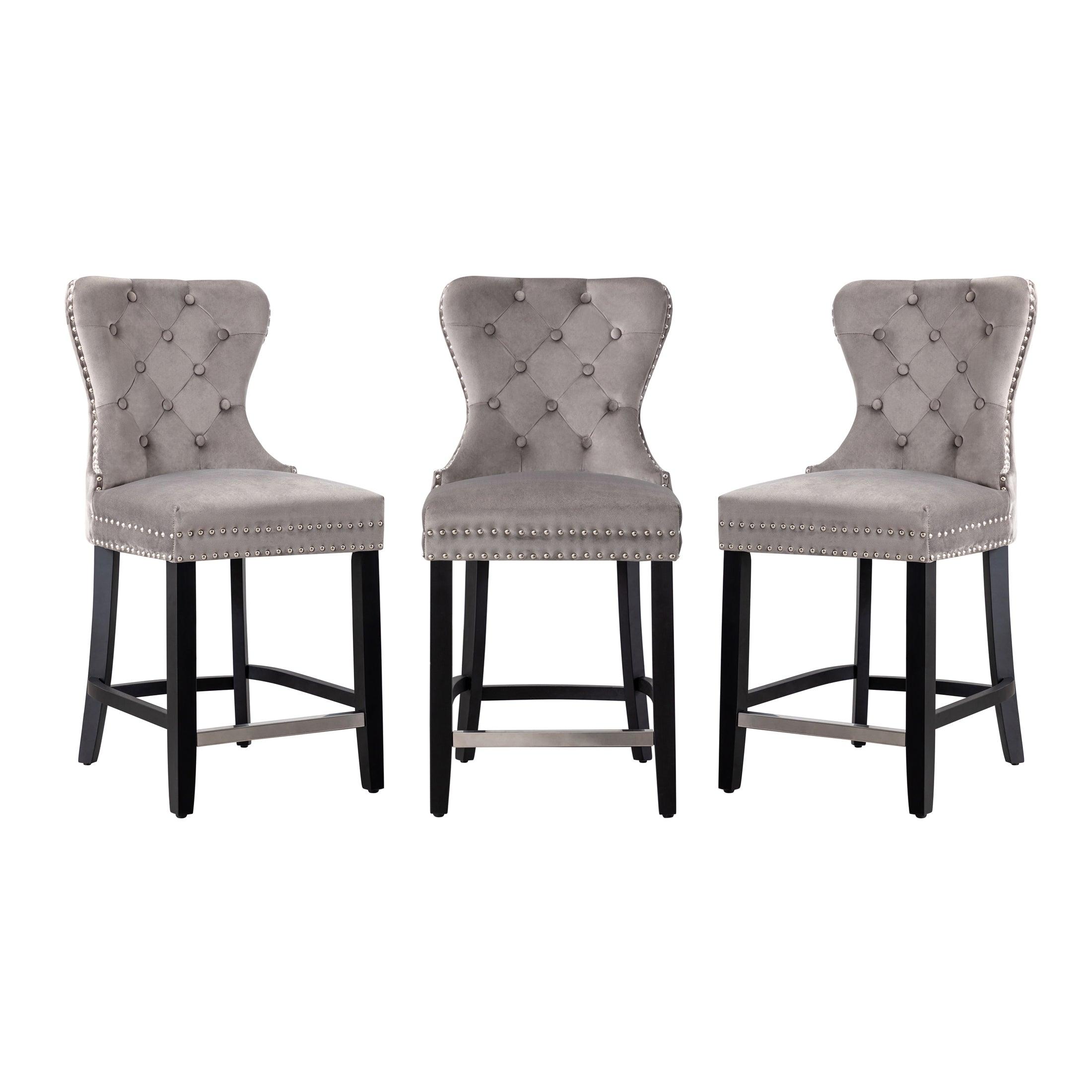 Hank 24" Tufted Velvet Counter Stool Black (Set of 3) - Costaelm