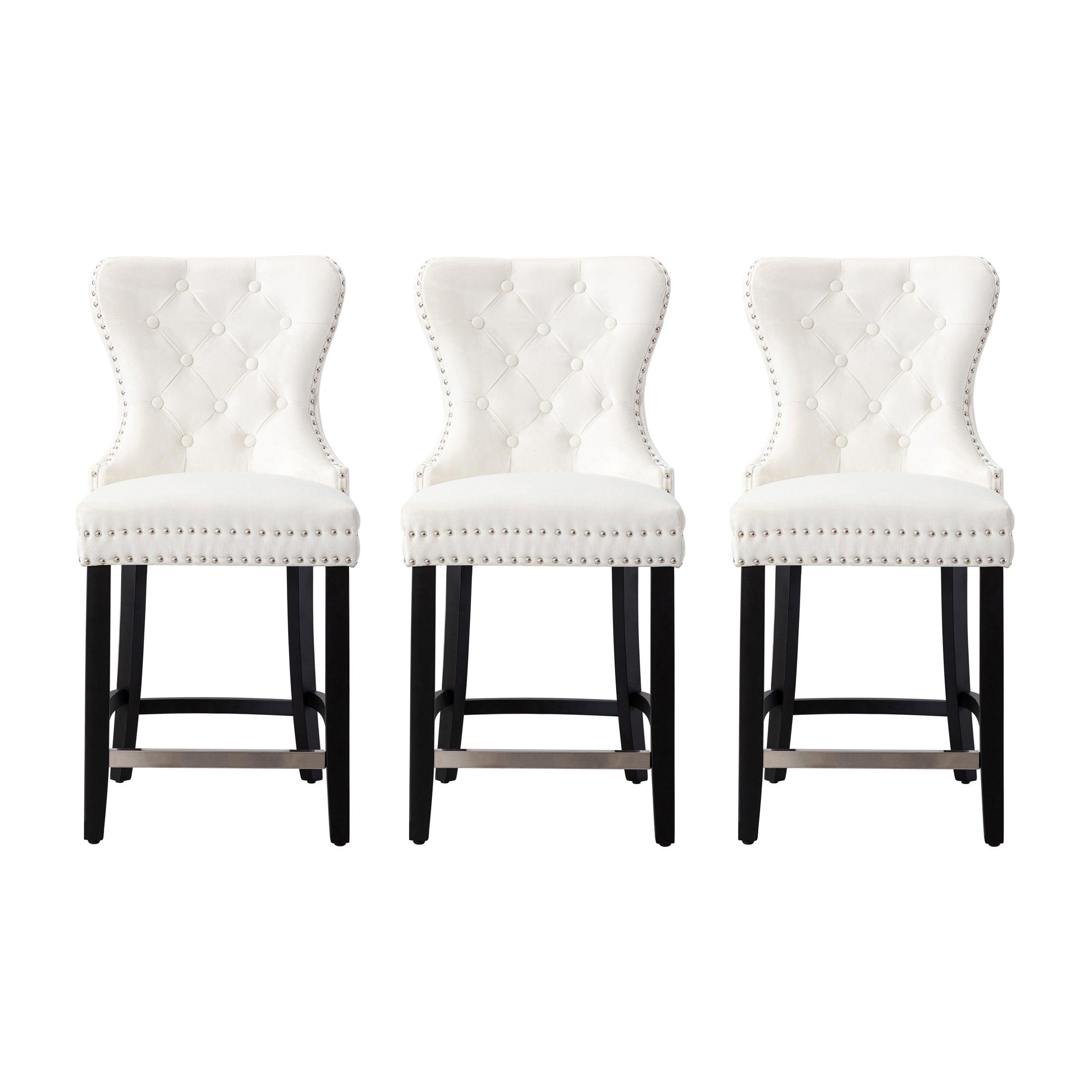 Hank 24" Tufted Velvet Counter Stool Black (Set of 3) - Costaelm