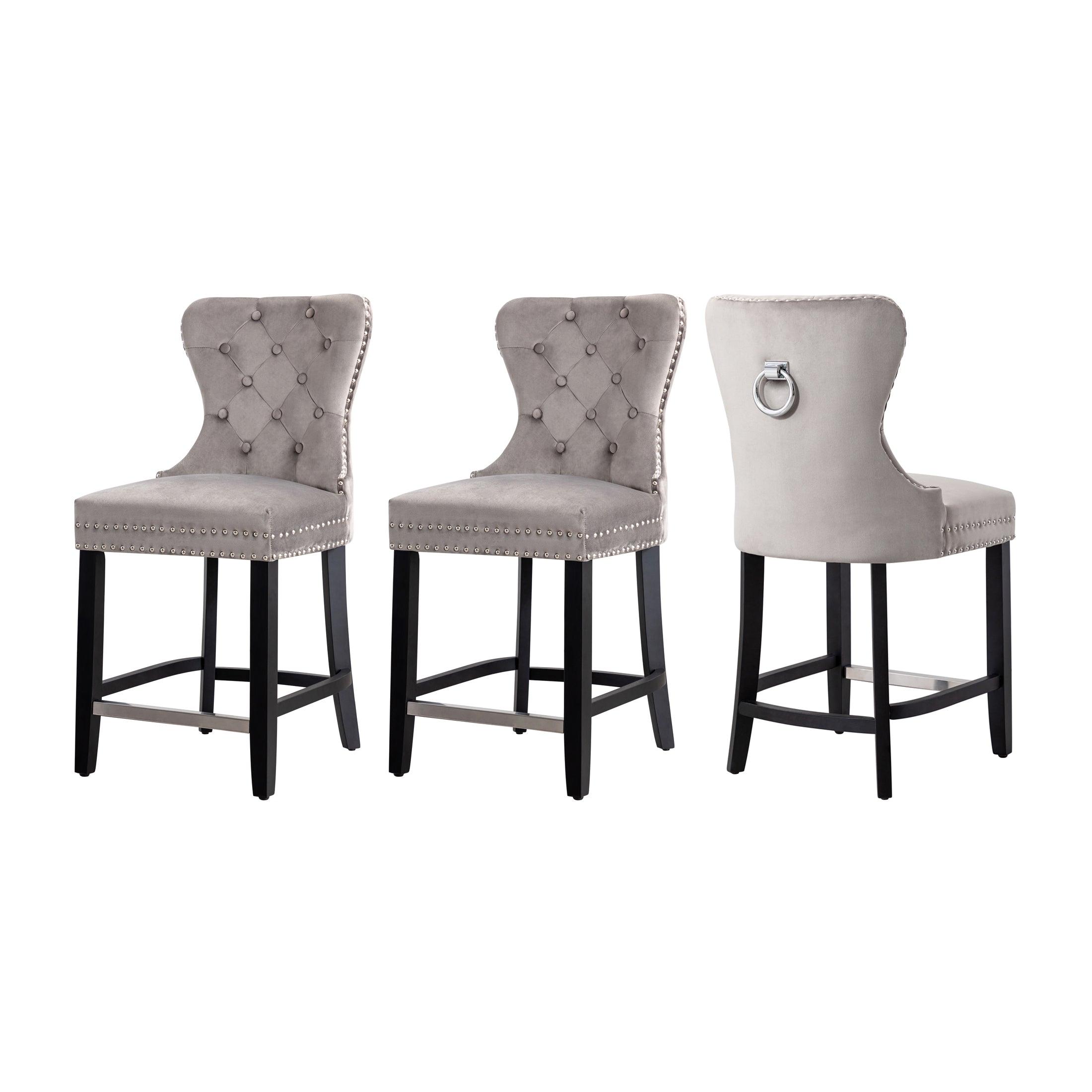 Hank 24" Tufted Velvet Counter Stool Black (Set of 3) - Costaelm