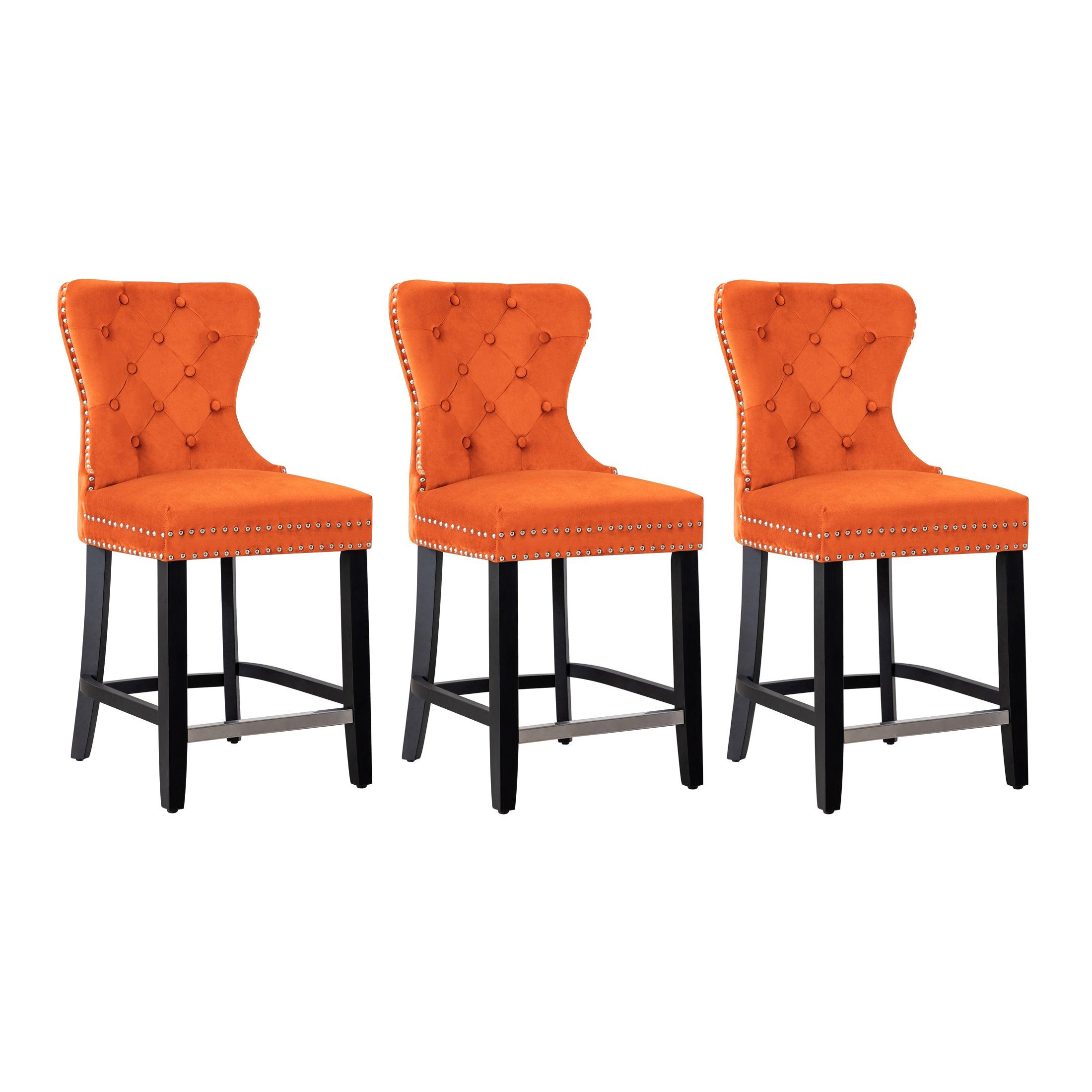 Hank 24" Tufted Velvet Counter Stool Black (Set of 3) - Costaelm