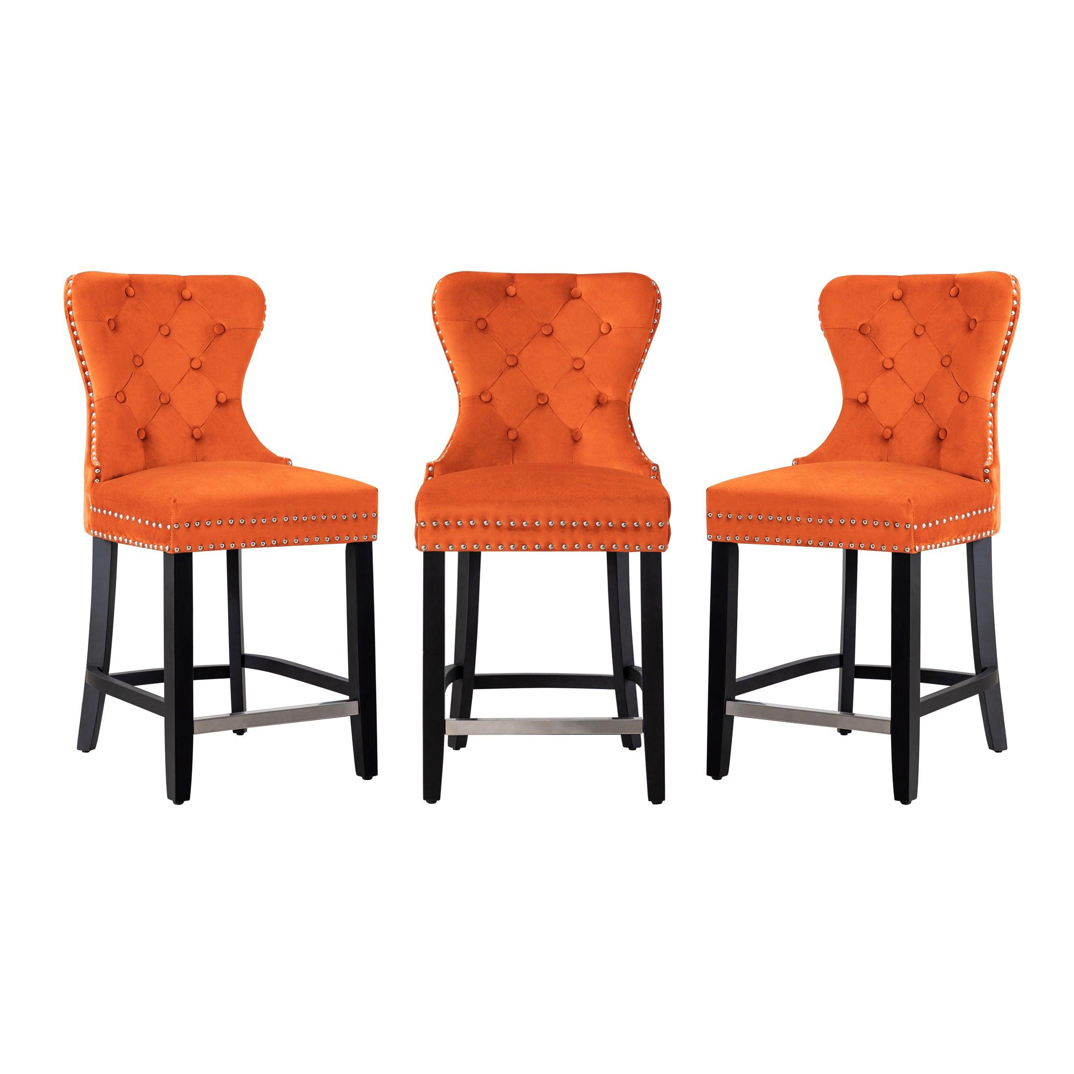 Hank 24" Tufted Velvet Counter Stool Black (Set of 3) - Costaelm