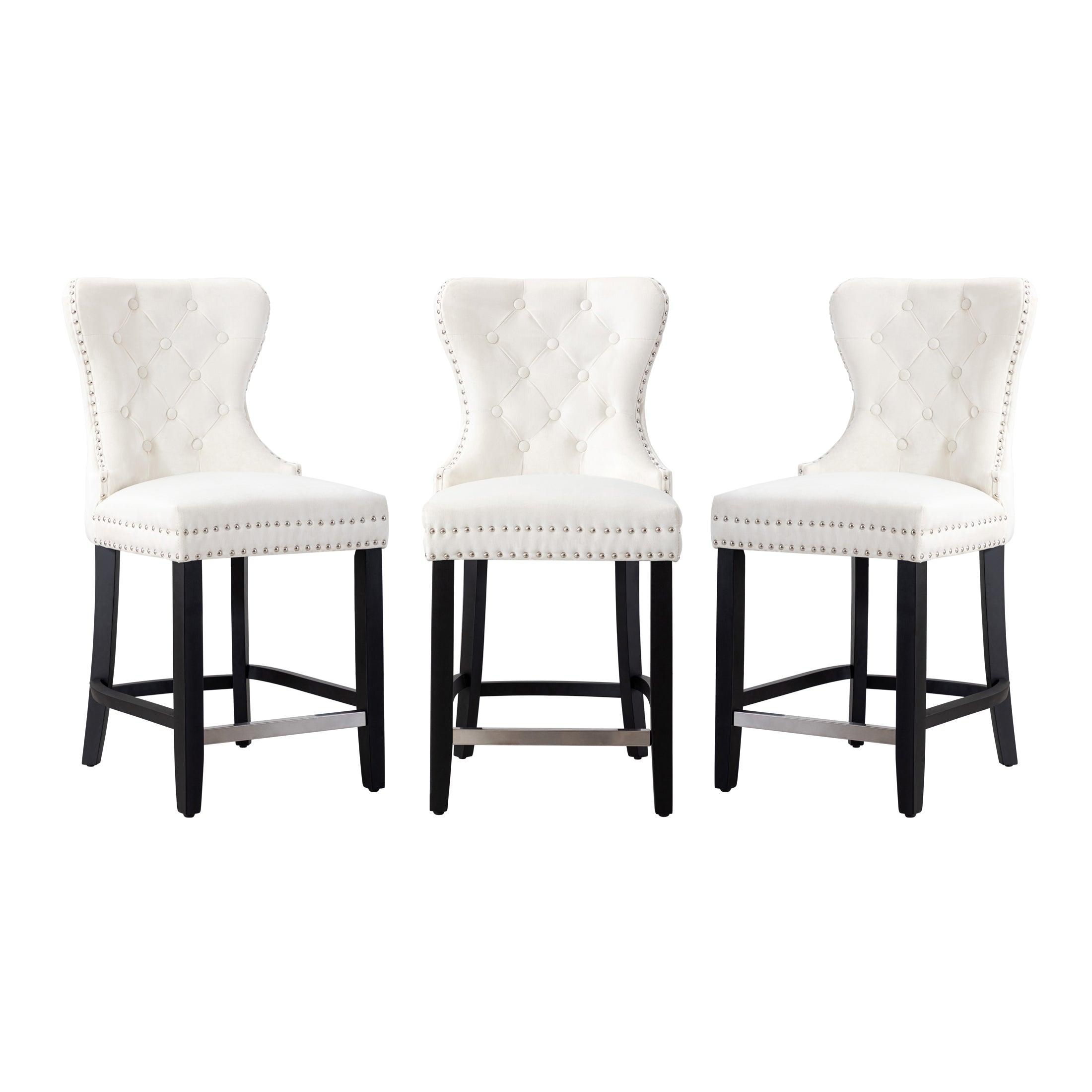 Hank 24" Tufted Velvet Counter Stool Black (Set of 3) - Costaelm