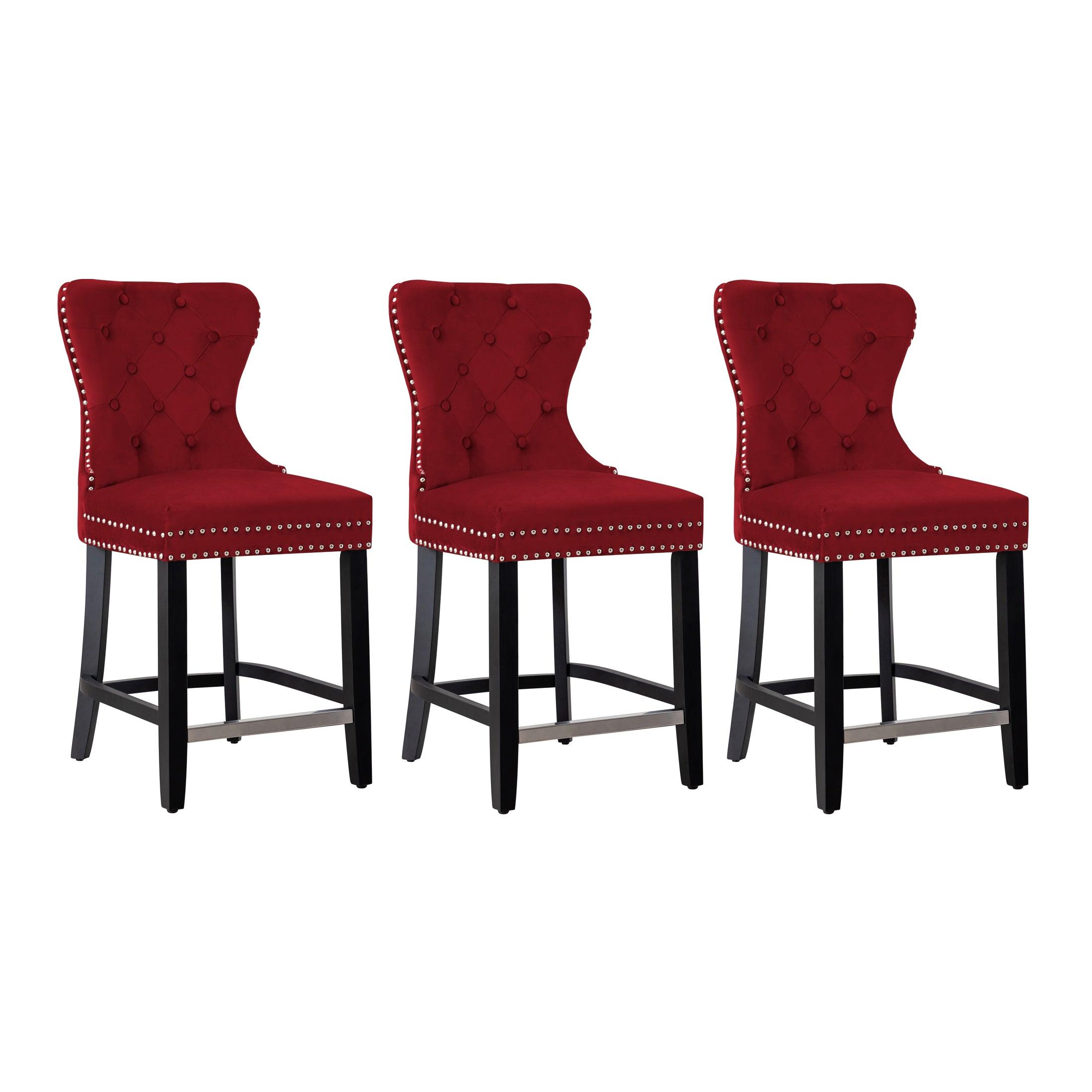 Hank 24" Tufted Velvet Counter Stool Black (Set of 3) - Costaelm