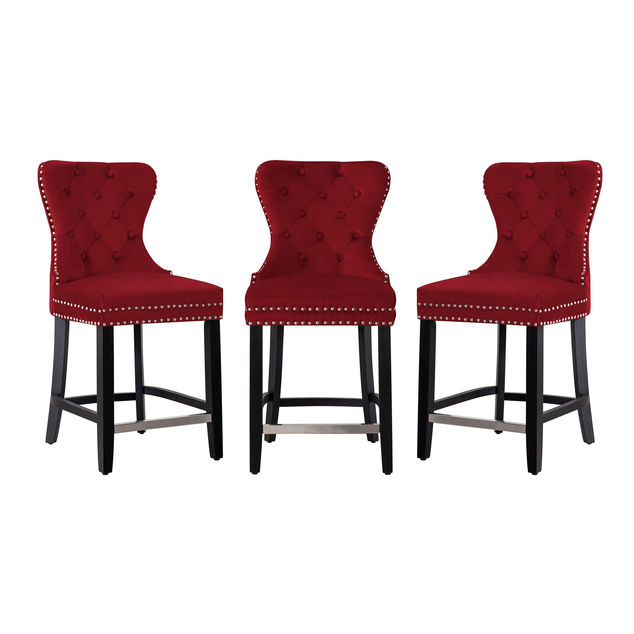 Hank 24" Tufted Velvet Counter Stool Black (Set of 3) - Costaelm