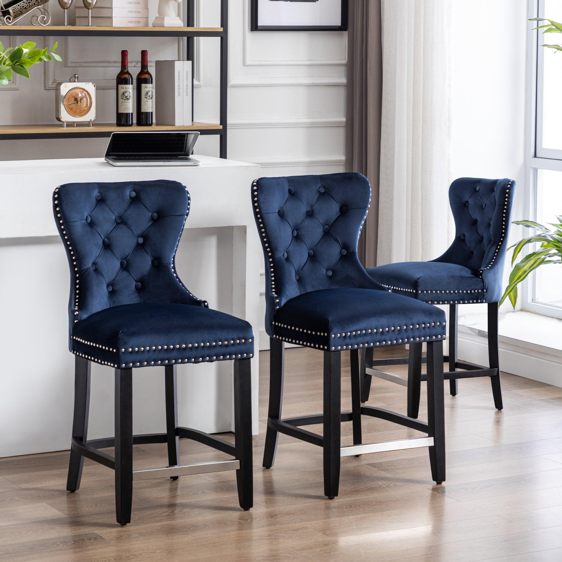 Hank 24" Tufted Velvet Counter Stool Black (Set of 3) - Costaelm