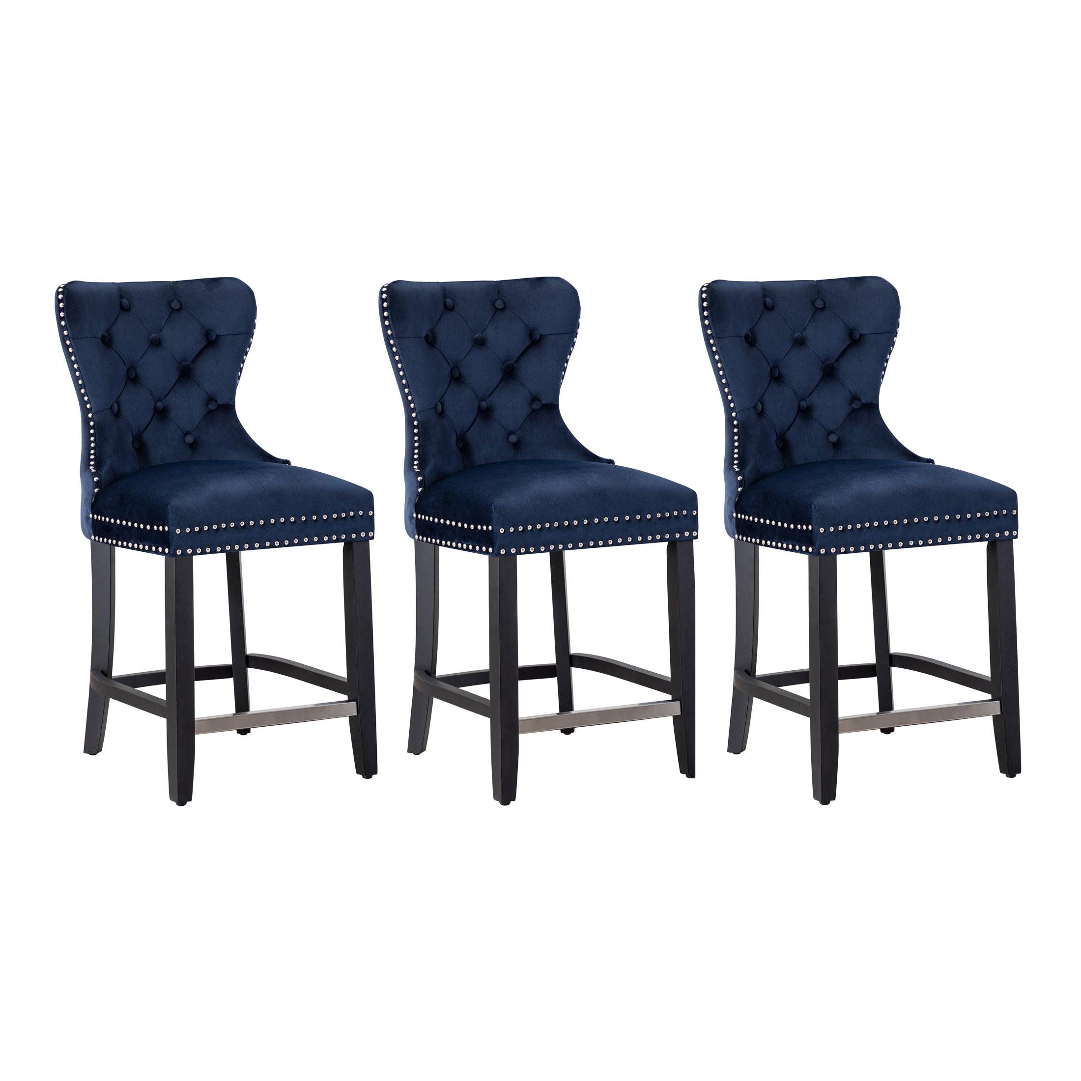 Hank 24" Tufted Velvet Counter Stool Black (Set of 3) - Costaelm