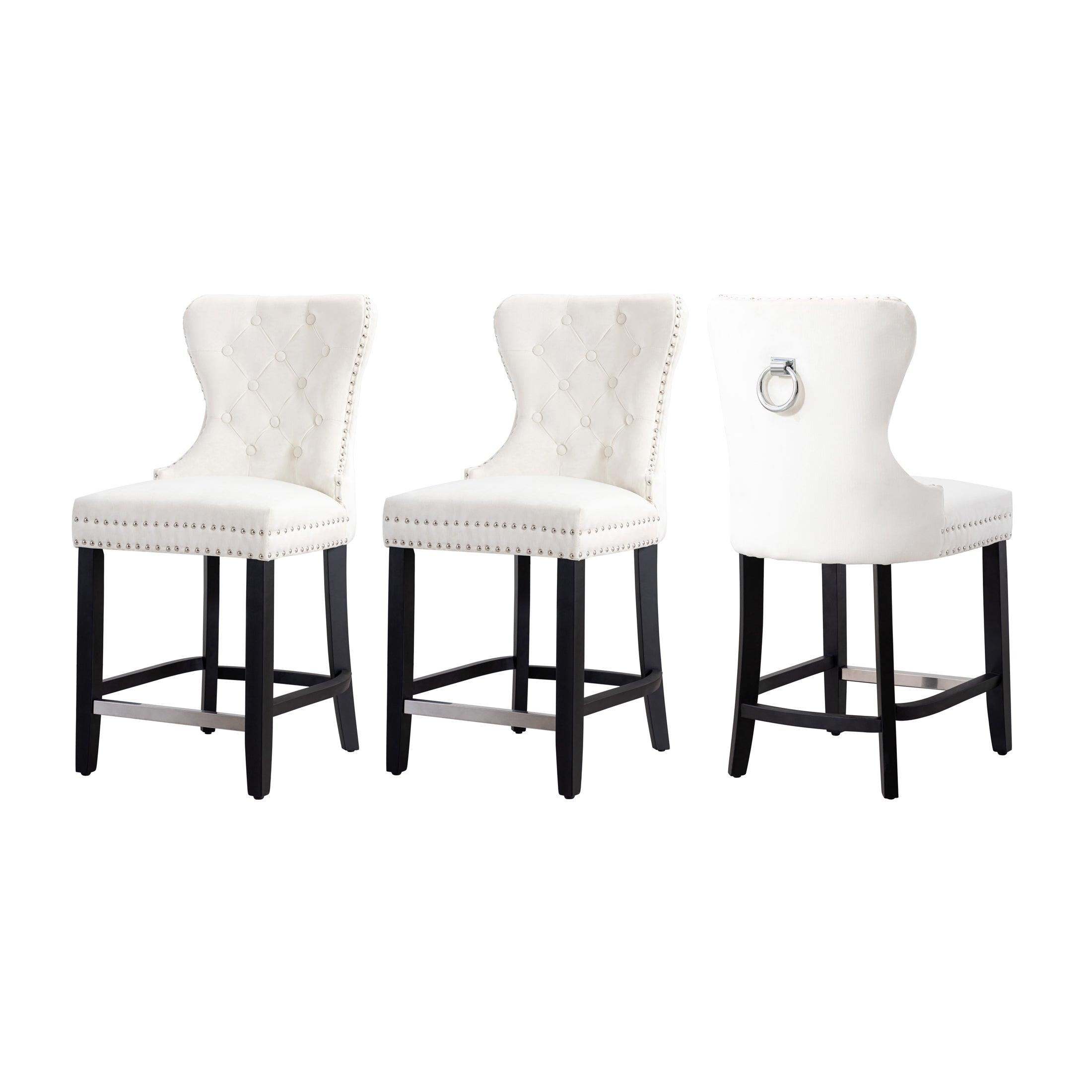 Hank 24" Tufted Velvet Counter Stool Black (Set of 3) - Costaelm