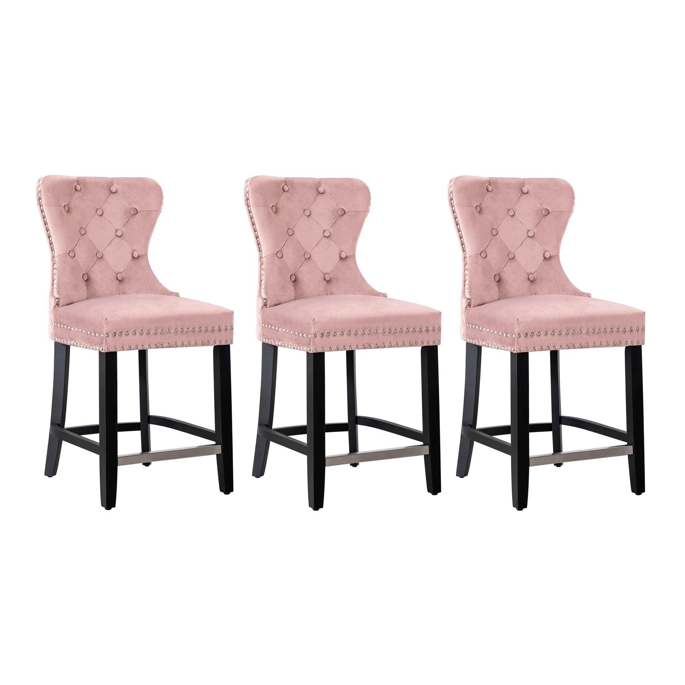 Hank 24" Tufted Velvet Counter Stool Black (Set of 3) - Costaelm