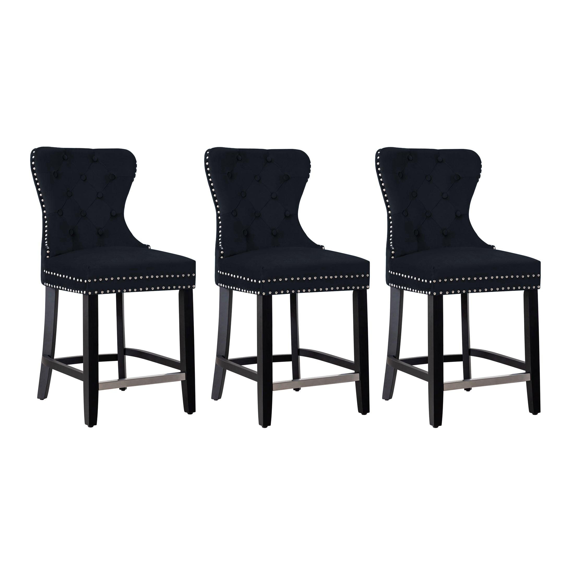 Hank 24" Tufted Velvet Counter Stool Black (Set of 3) - Costaelm