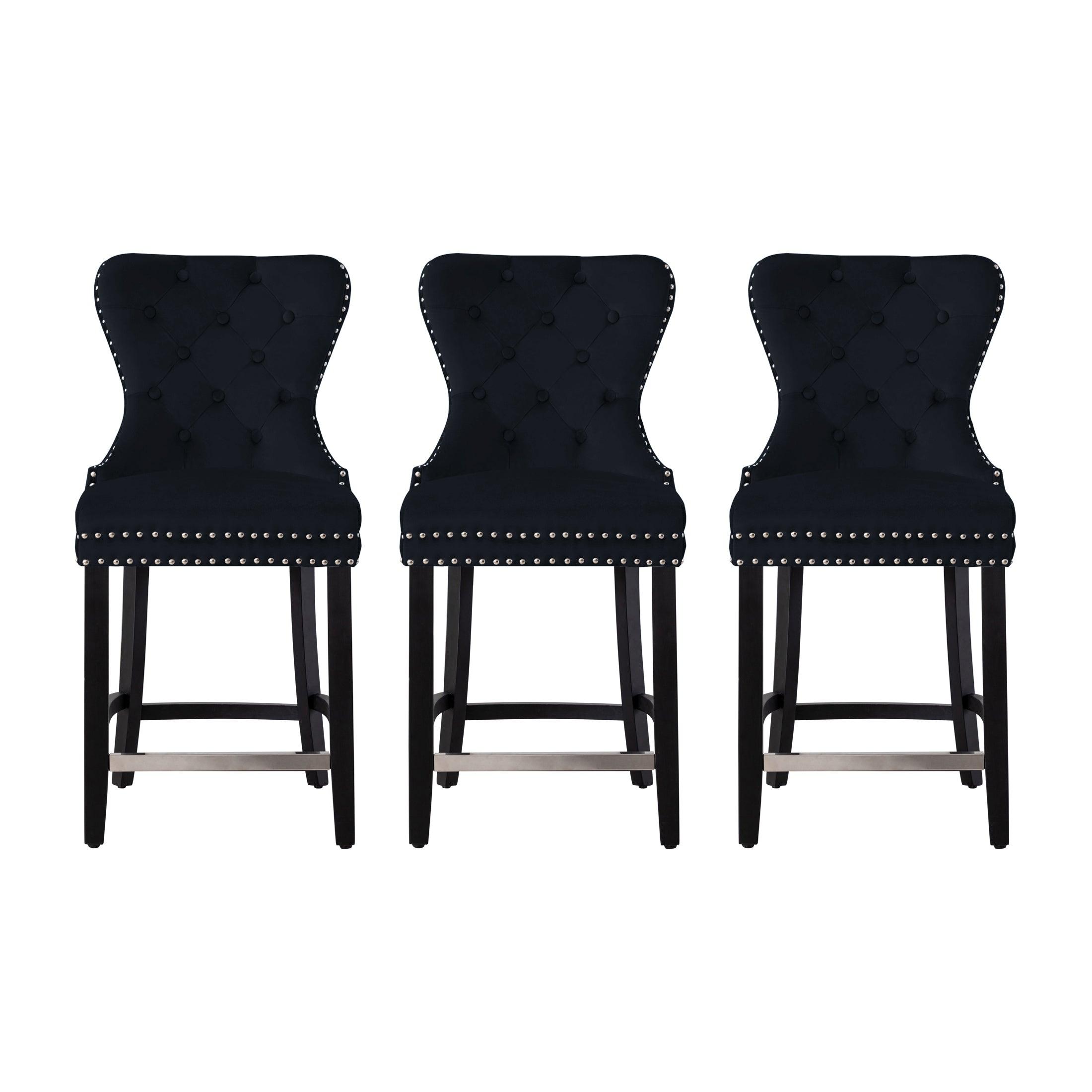 Hank 24" Tufted Velvet Counter Stool Black (Set of 3) - Costaelm