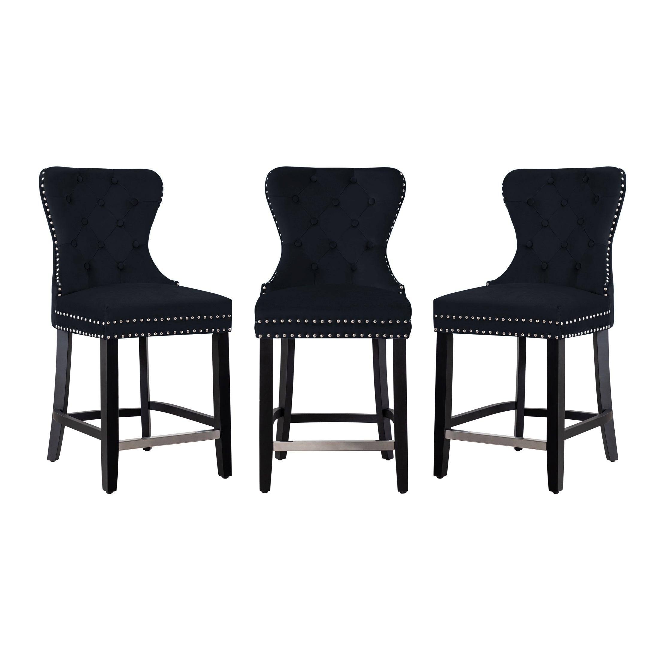 Hank 24" Tufted Velvet Counter Stool Black (Set of 3) - Costaelm