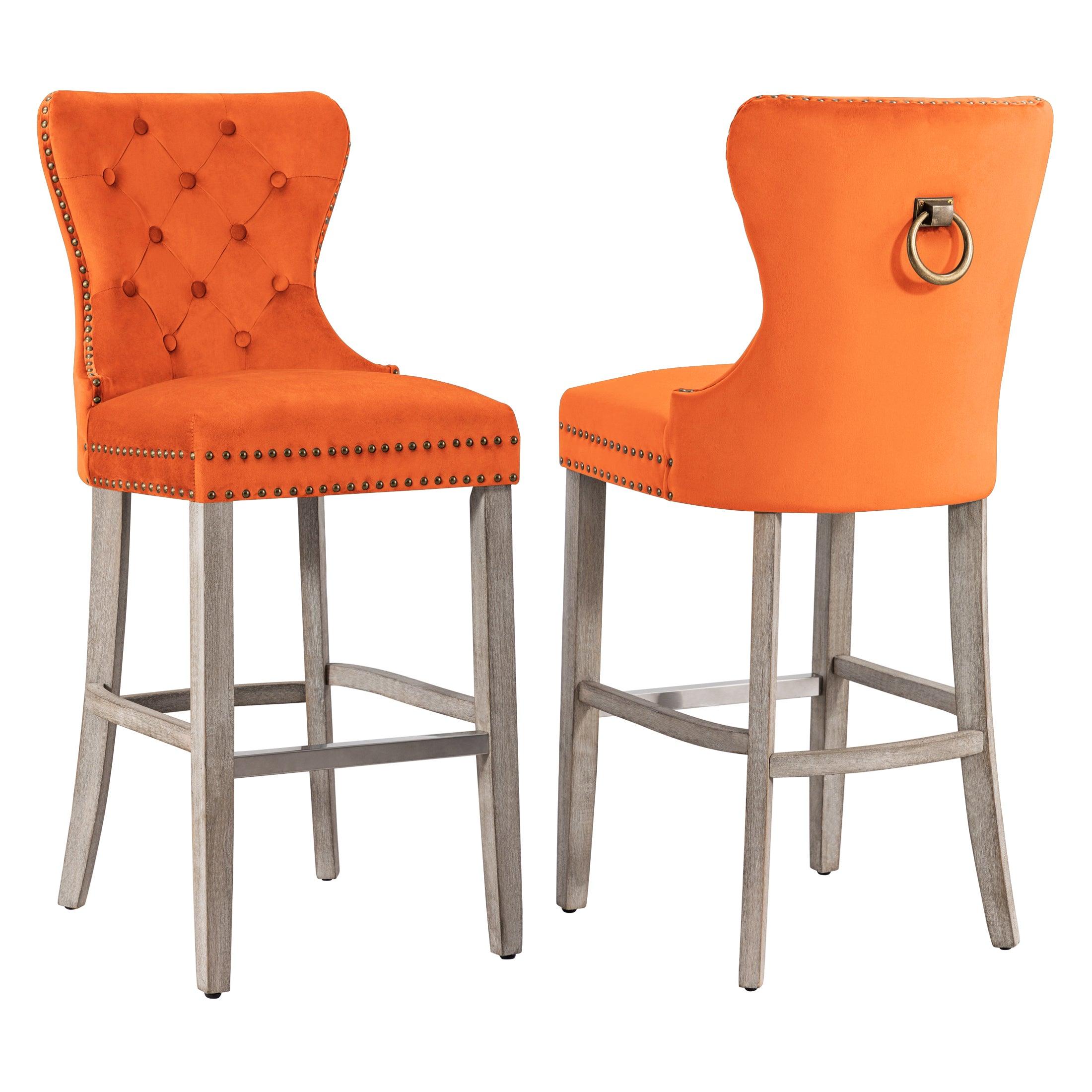 Hank 29" Tufted Velvet Bar Stool Antique Gray (Set of 2) - Costaelm