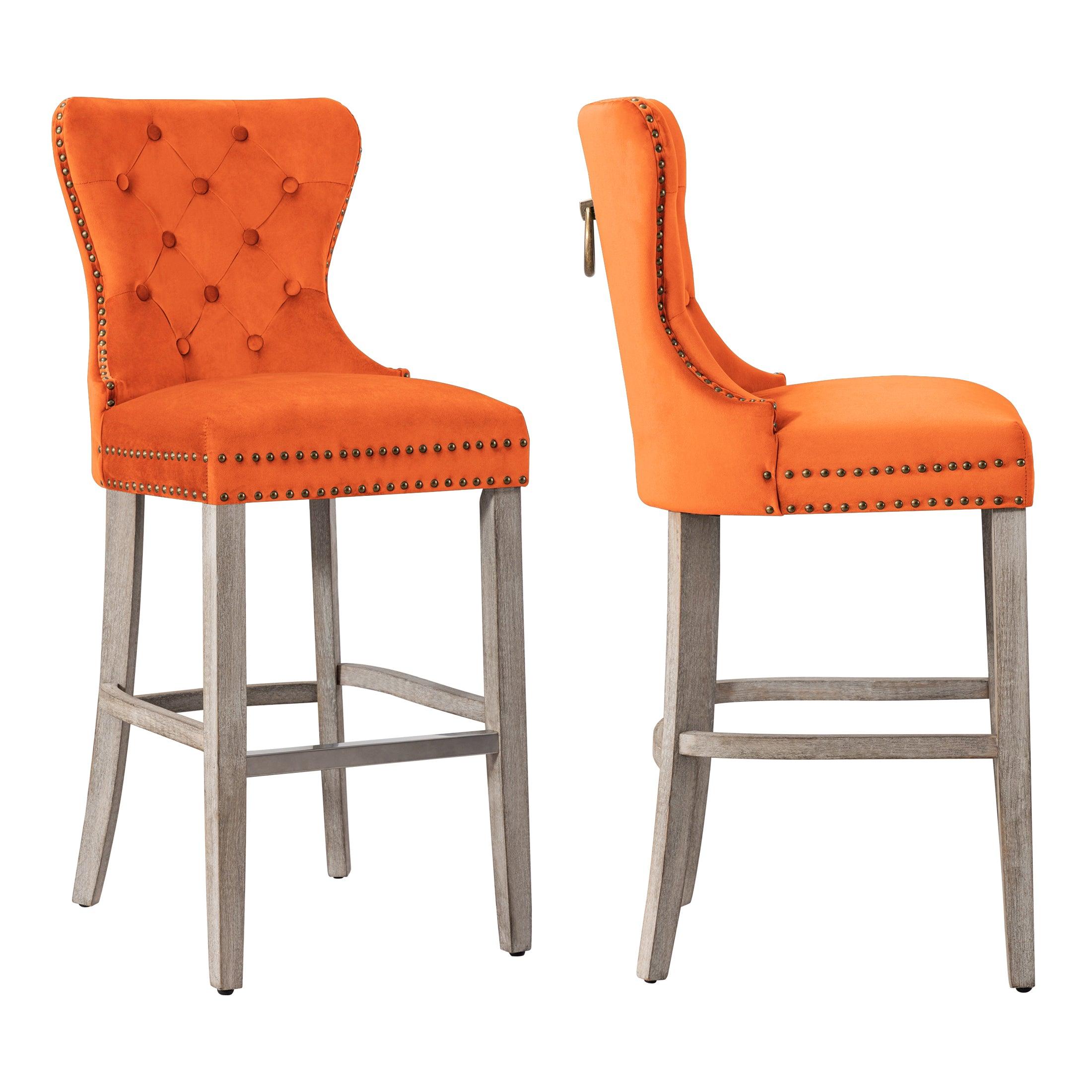 Hank 29" Tufted Velvet Bar Stool Antique Gray (Set of 2) - Costaelm