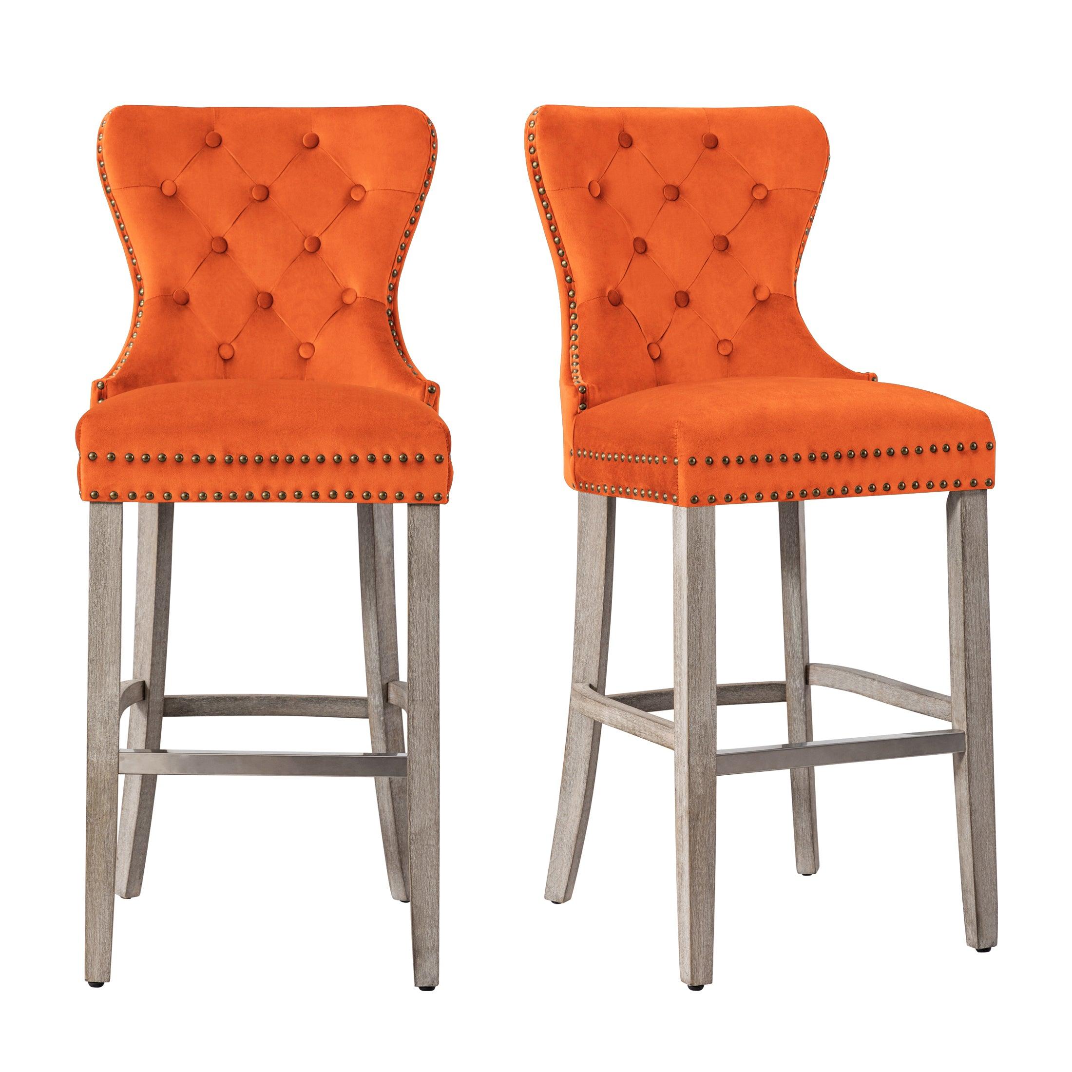 Hank 29" Tufted Velvet Bar Stool Antique Gray (Set of 2) - Costaelm