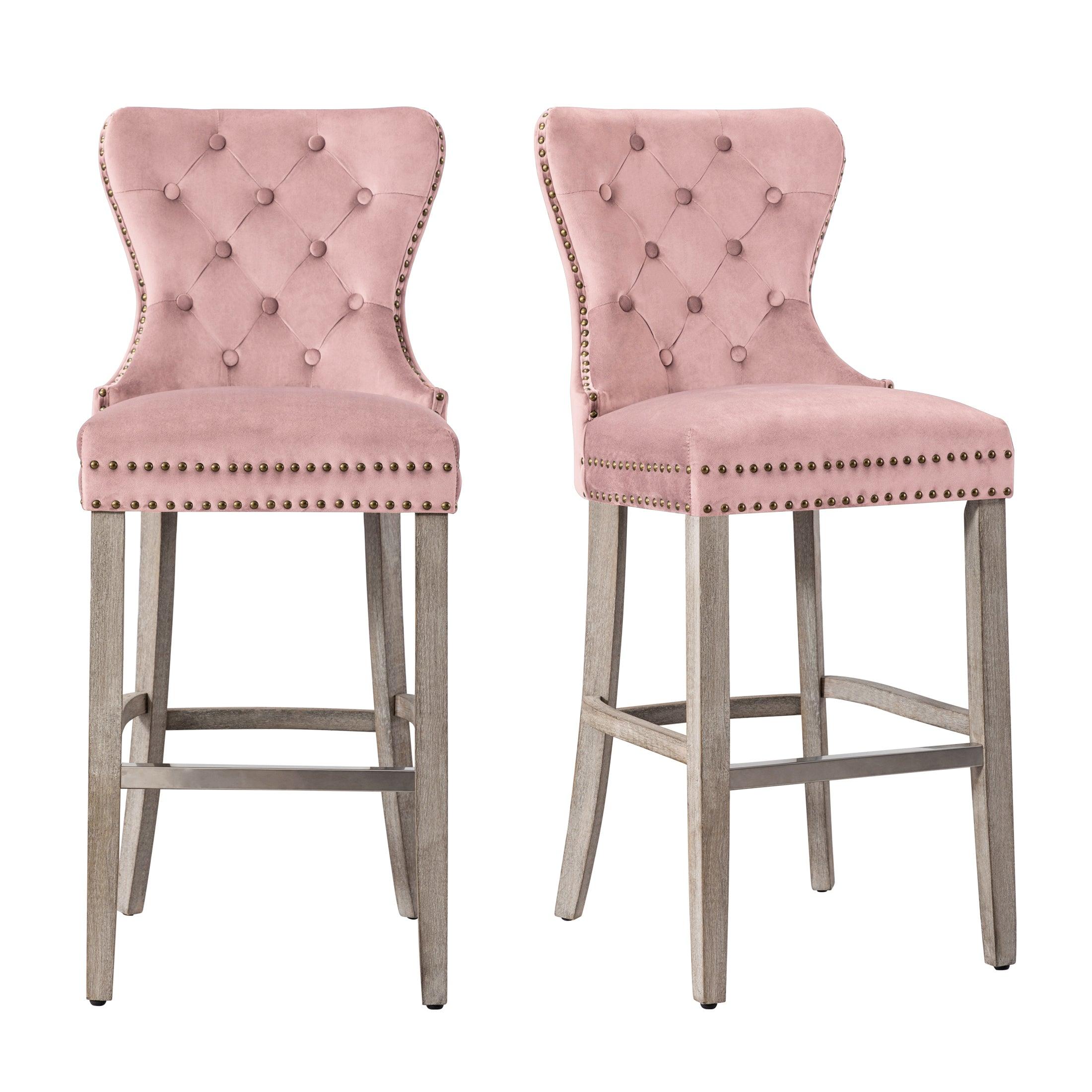 Hank 29" Tufted Velvet Bar Stool Antique Gray (Set of 2) - Costaelm