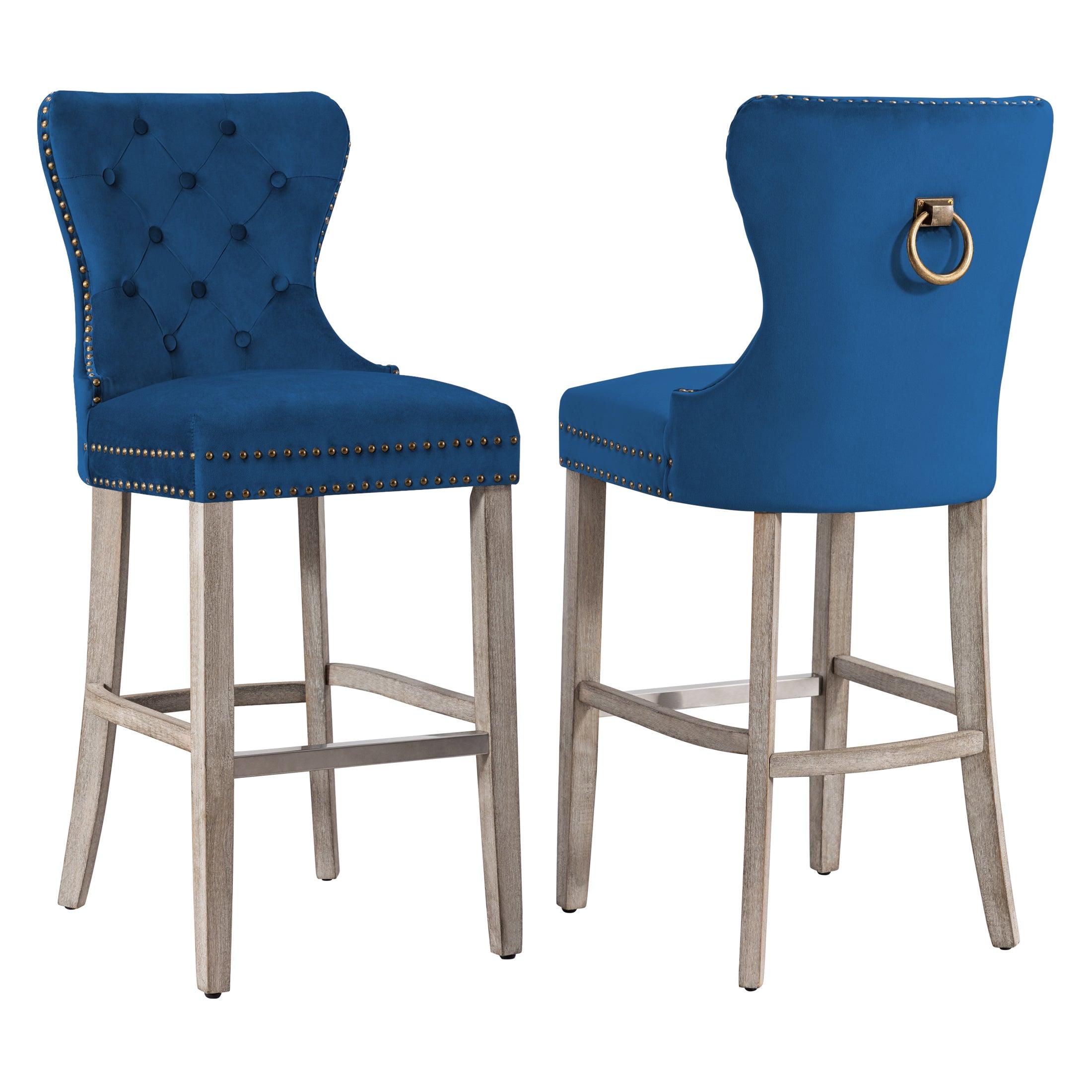 Hank 29" Tufted Velvet Bar Stool Antique Gray (Set of 2) - Costaelm