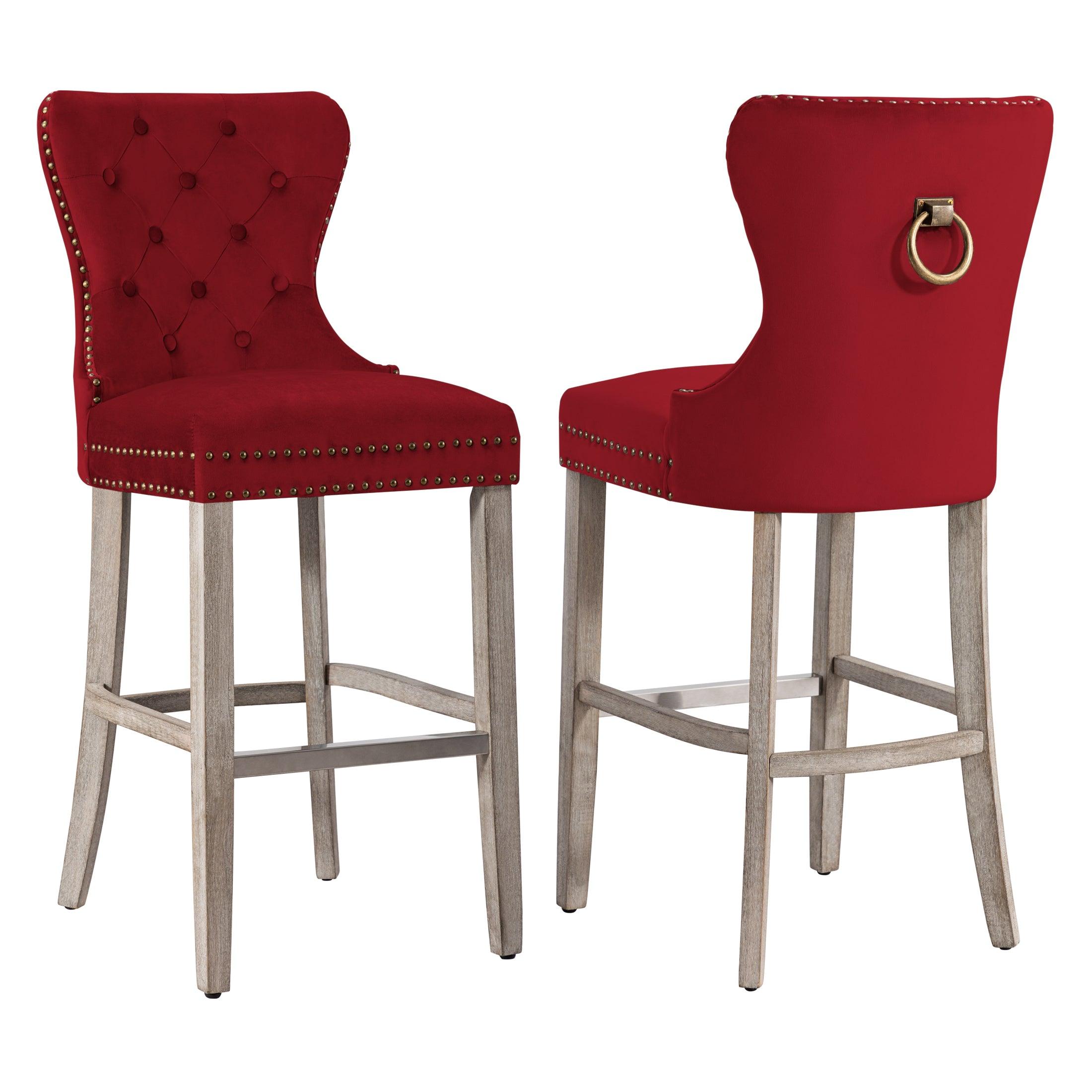 Hank 29" Tufted Velvet Bar Stool Antique Gray (Set of 2) - Costaelm