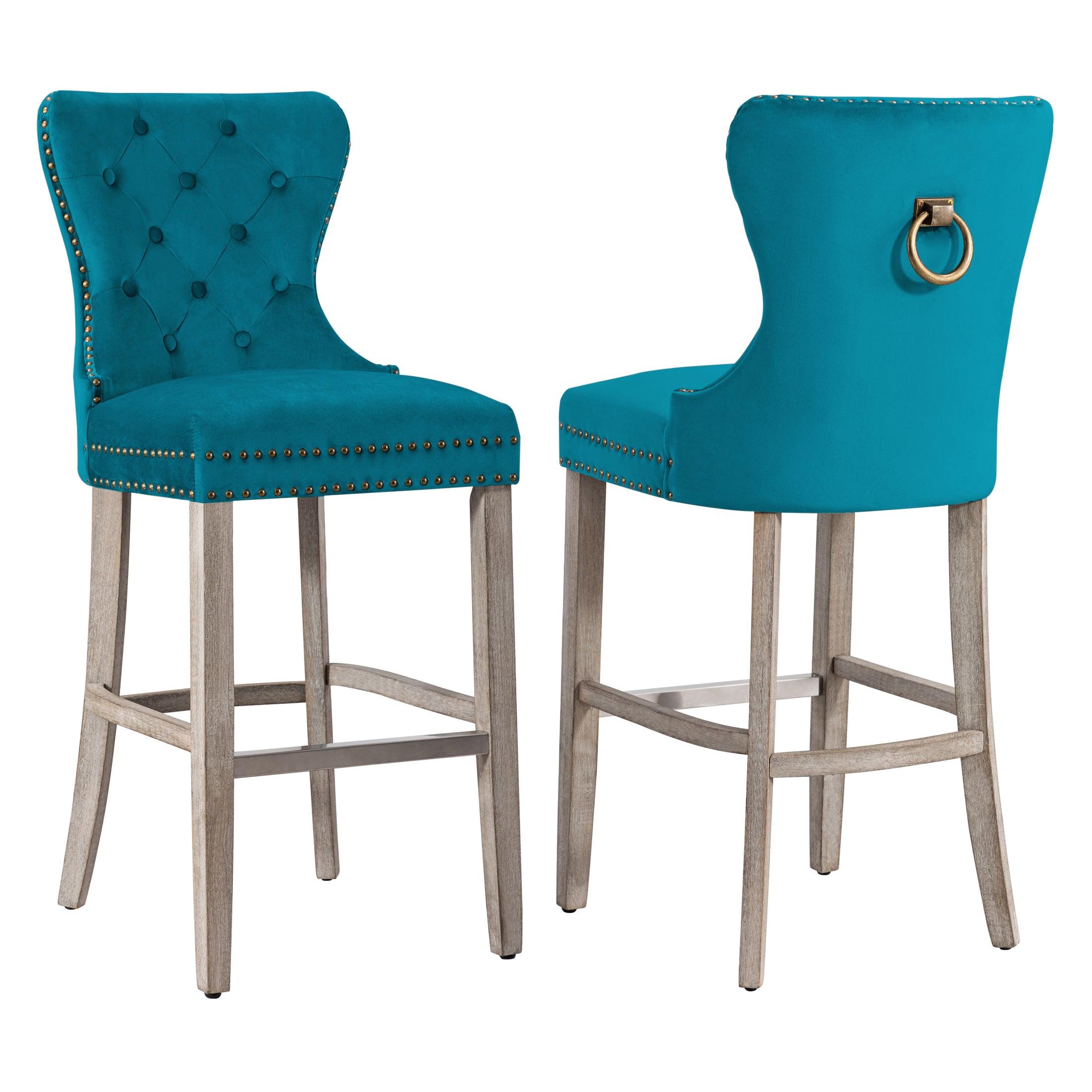 Hank 29" Tufted Velvet Bar Stool Antique Gray (Set of 2) - Costaelm