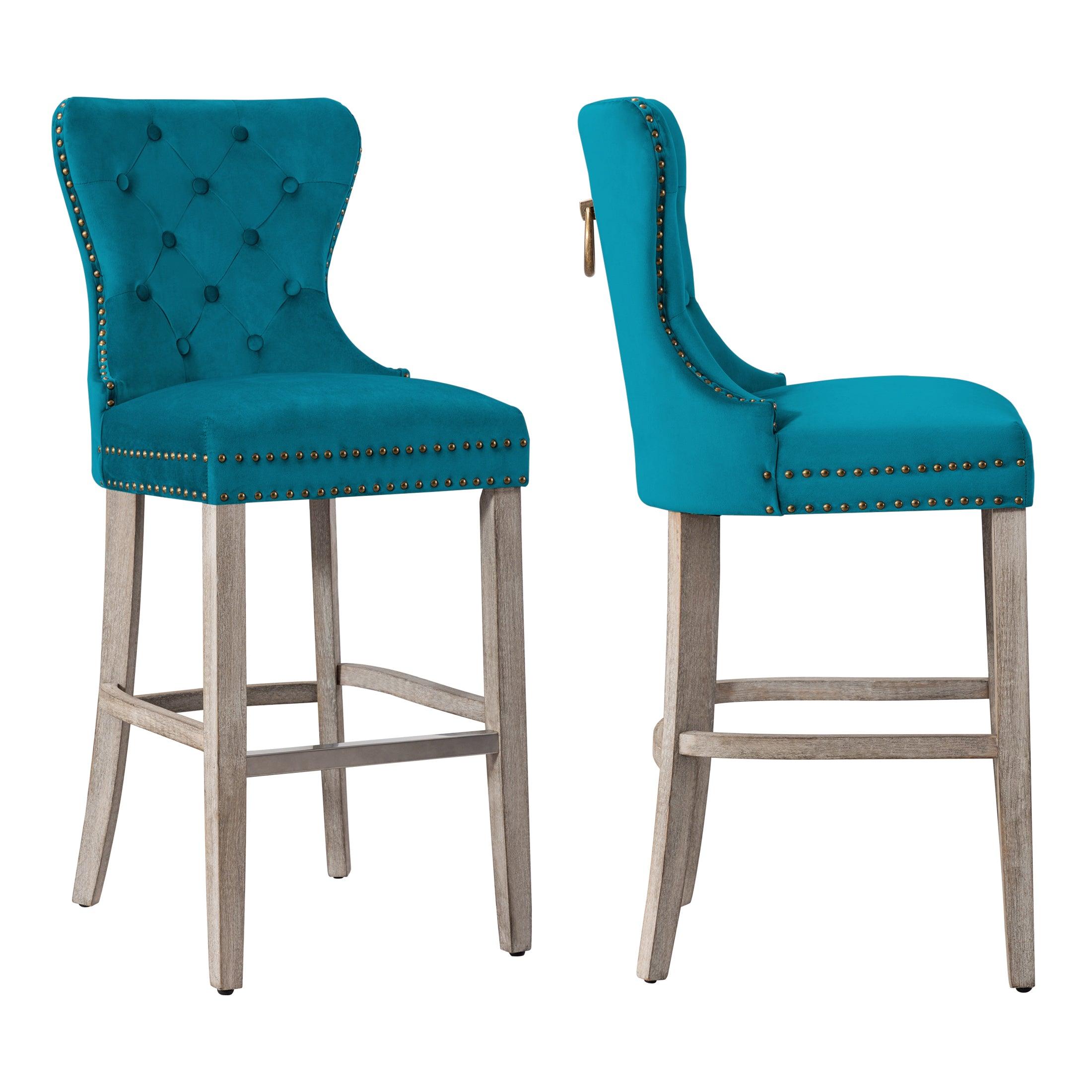 Hank 29" Tufted Velvet Bar Stool Antique Gray (Set of 2) - Costaelm