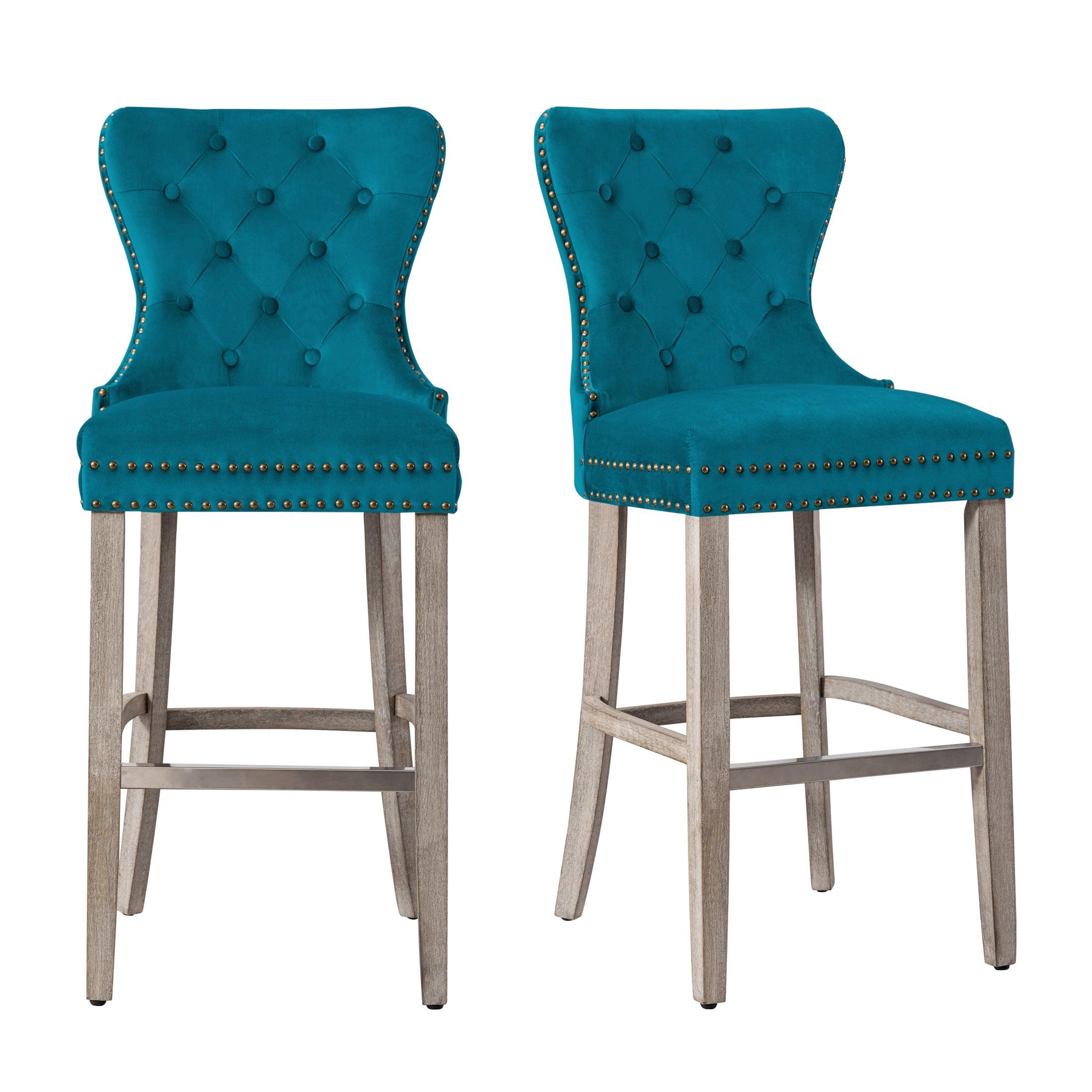 Hank 29" Tufted Velvet Bar Stool Antique Gray (Set of 2) - Costaelm