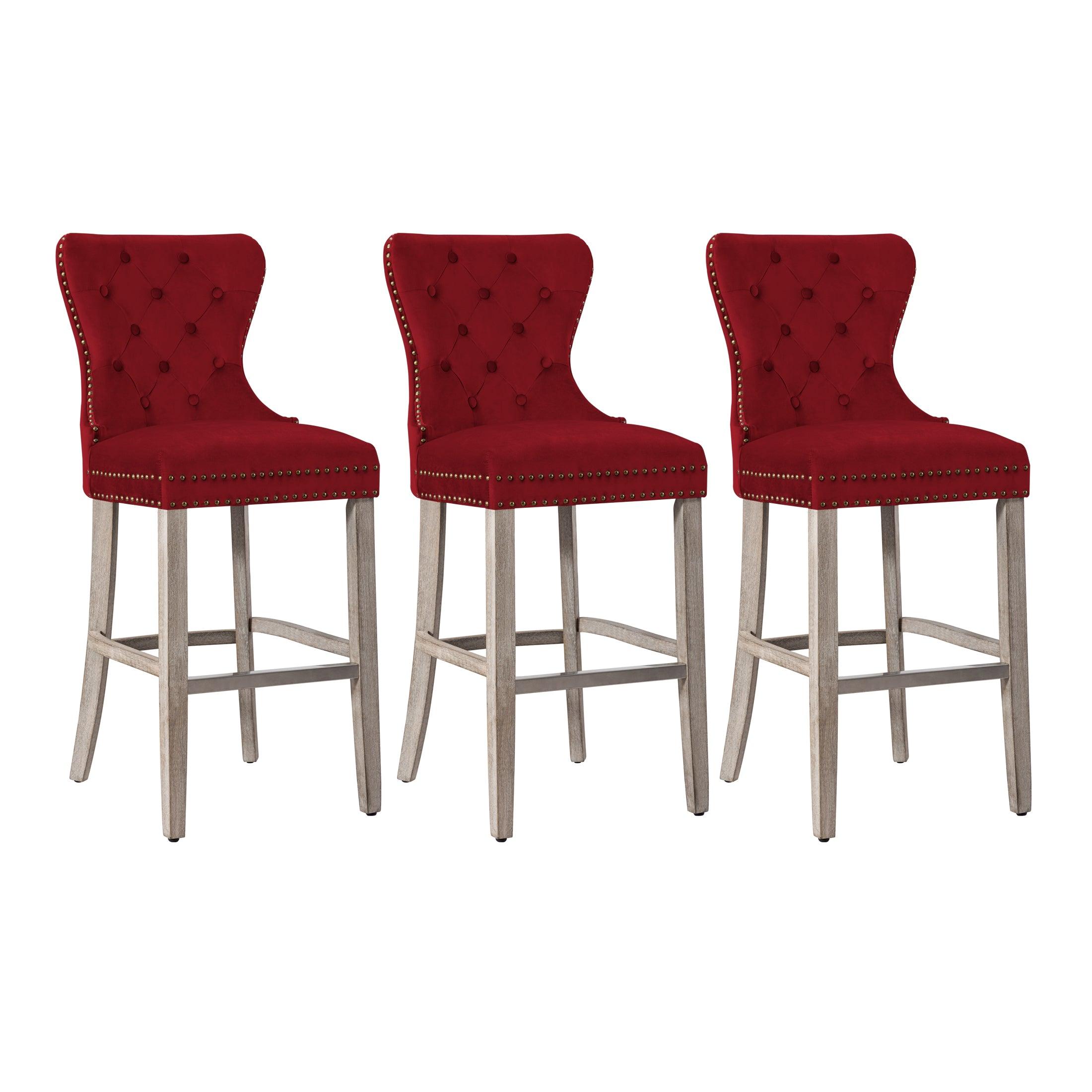 Hank 29" Tufted Velvet Bar Stool Antique Gray (Set of 3) - Costaelm