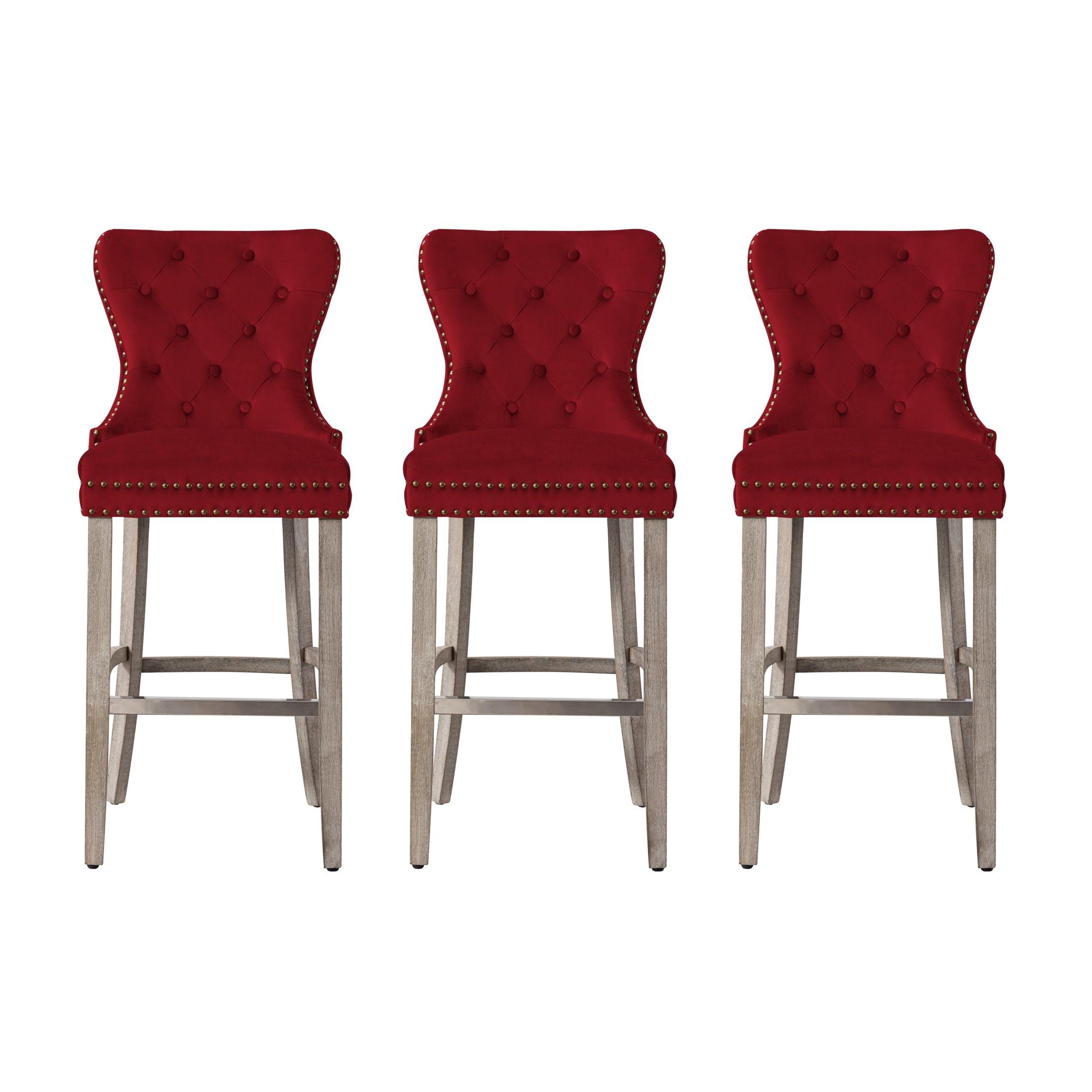 Hank 29" Tufted Velvet Bar Stool Antique Gray (Set of 3) - Costaelm