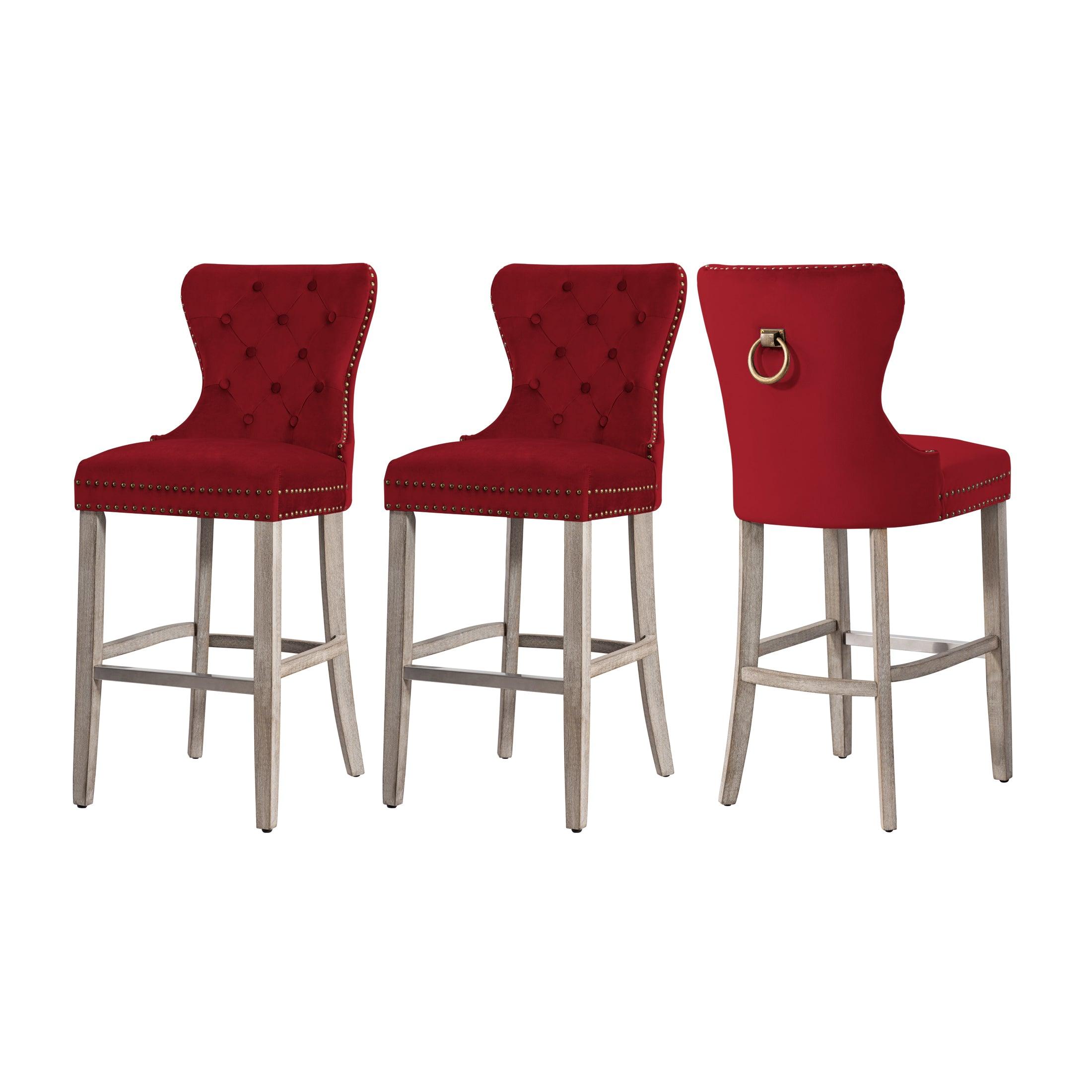 Hank 29" Tufted Velvet Bar Stool Antique Gray (Set of 3) - Costaelm