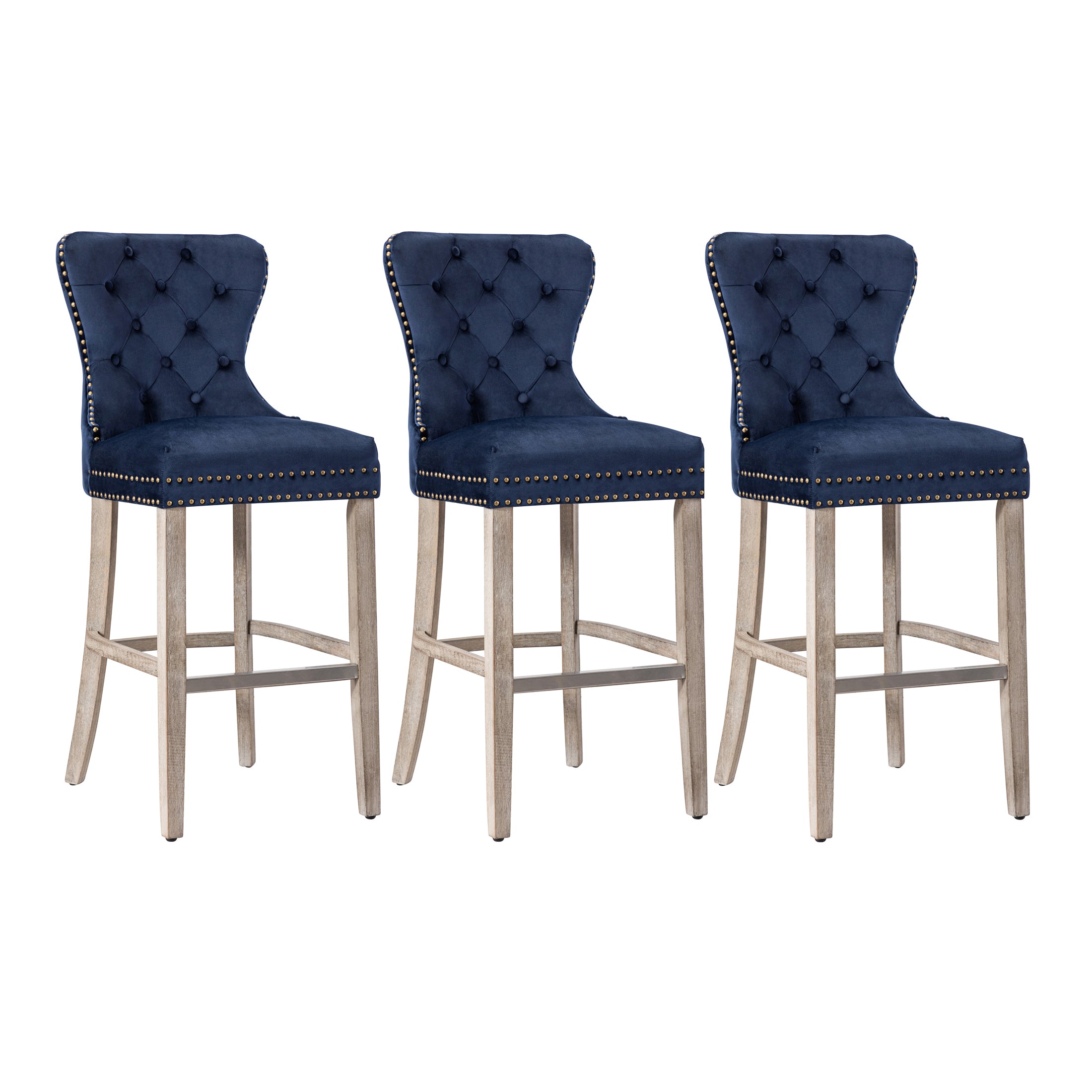 Hank 29" Tufted Velvet Bar Stool Antique Gray (Set of 3)