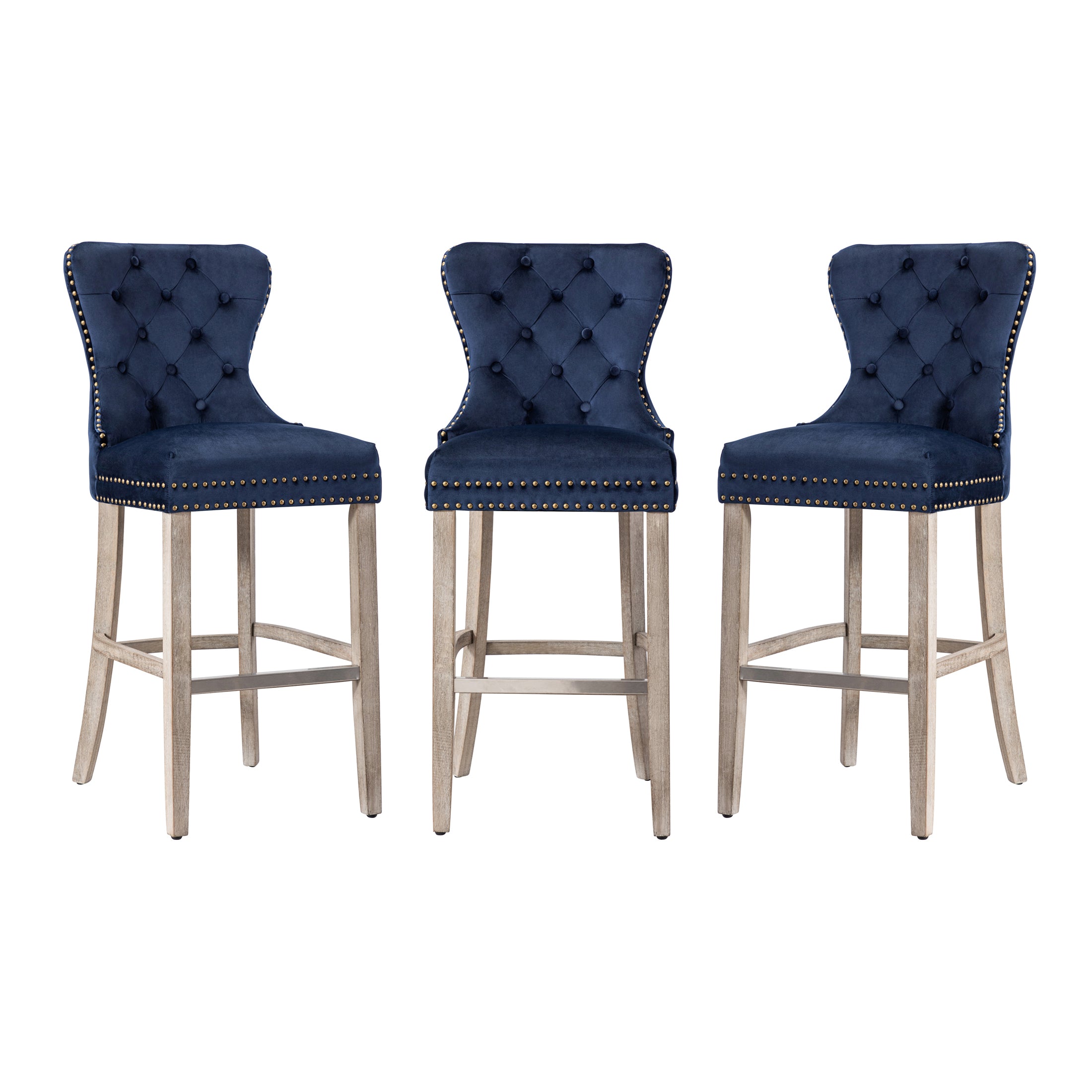 Hank 29" Tufted Velvet Bar Stool Antique Gray (Set of 3)