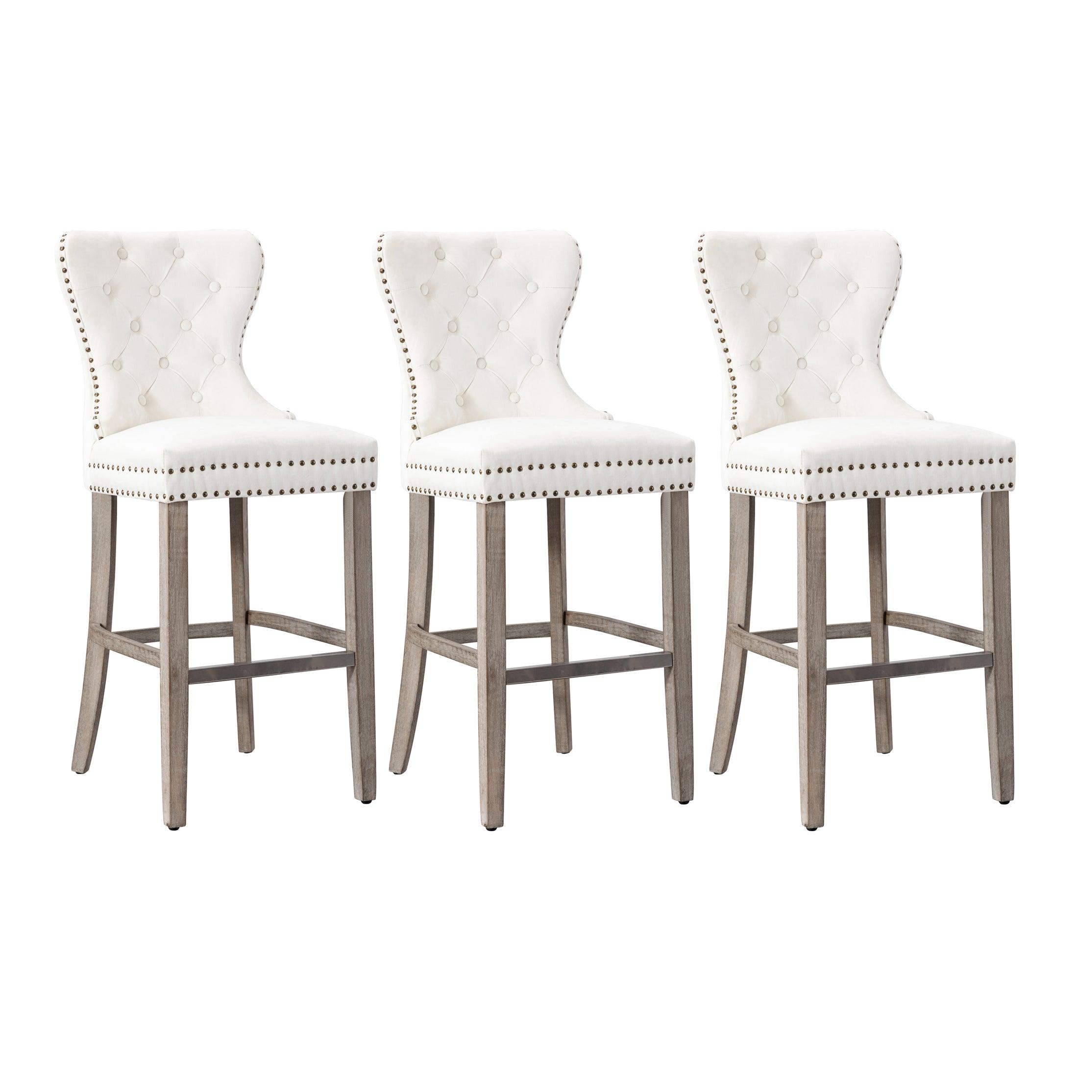 Hank 29" Tufted Velvet Bar Stool Antique Gray (Set of 3) - Costaelm