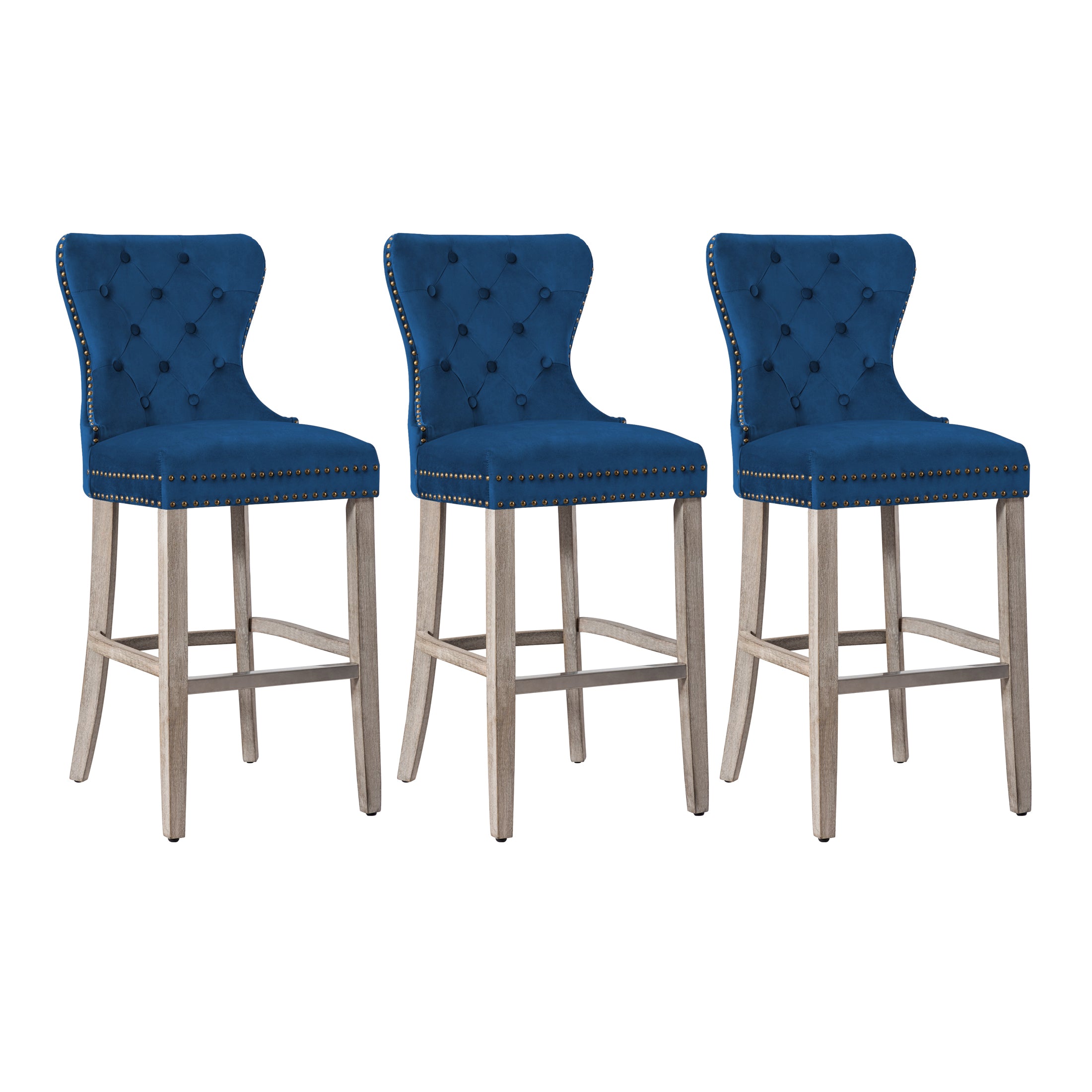 Hank 29" Tufted Velvet Bar Stool Antique Gray (Set of 3)