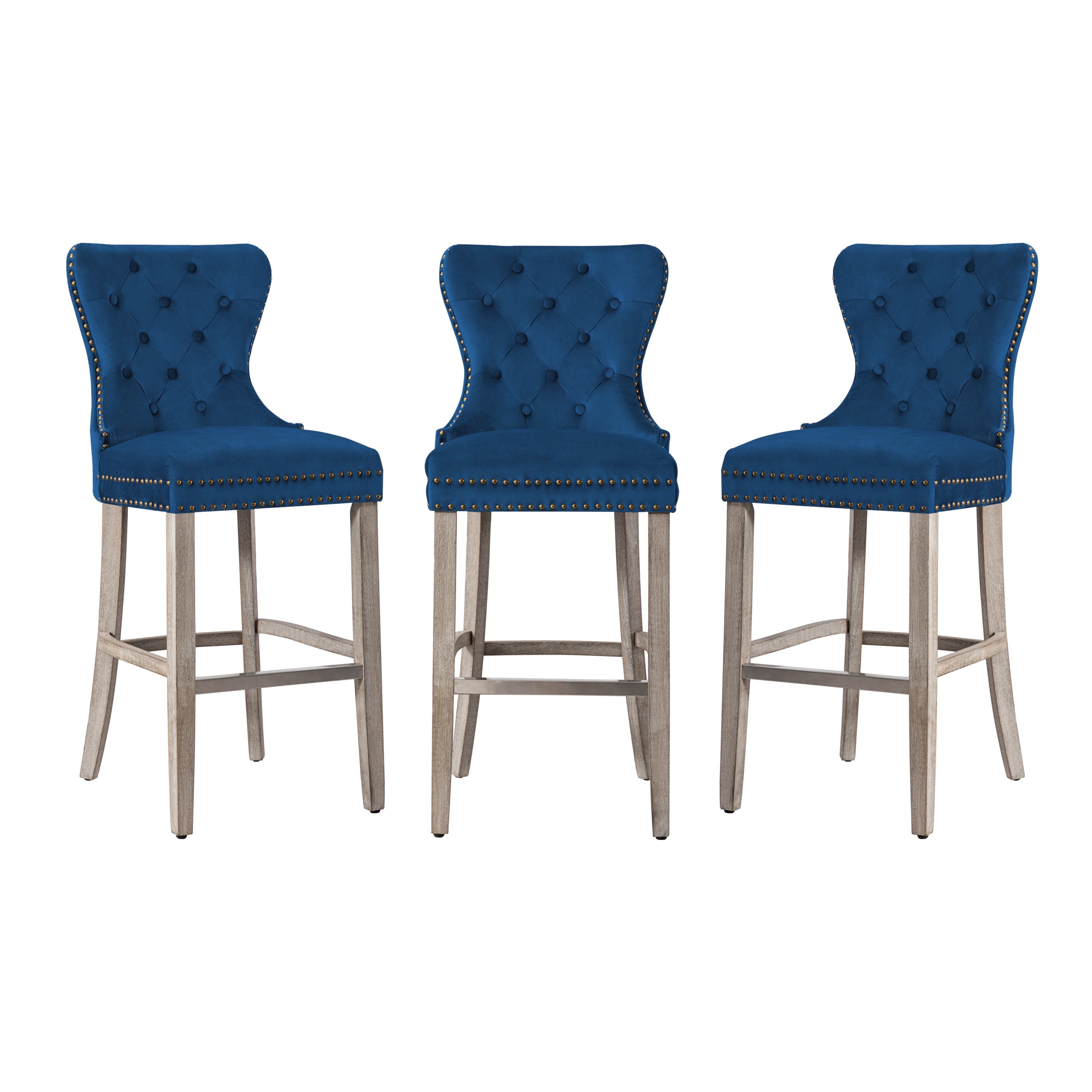 Hank 29" Tufted Velvet Bar Stool Antique Gray (Set of 3)