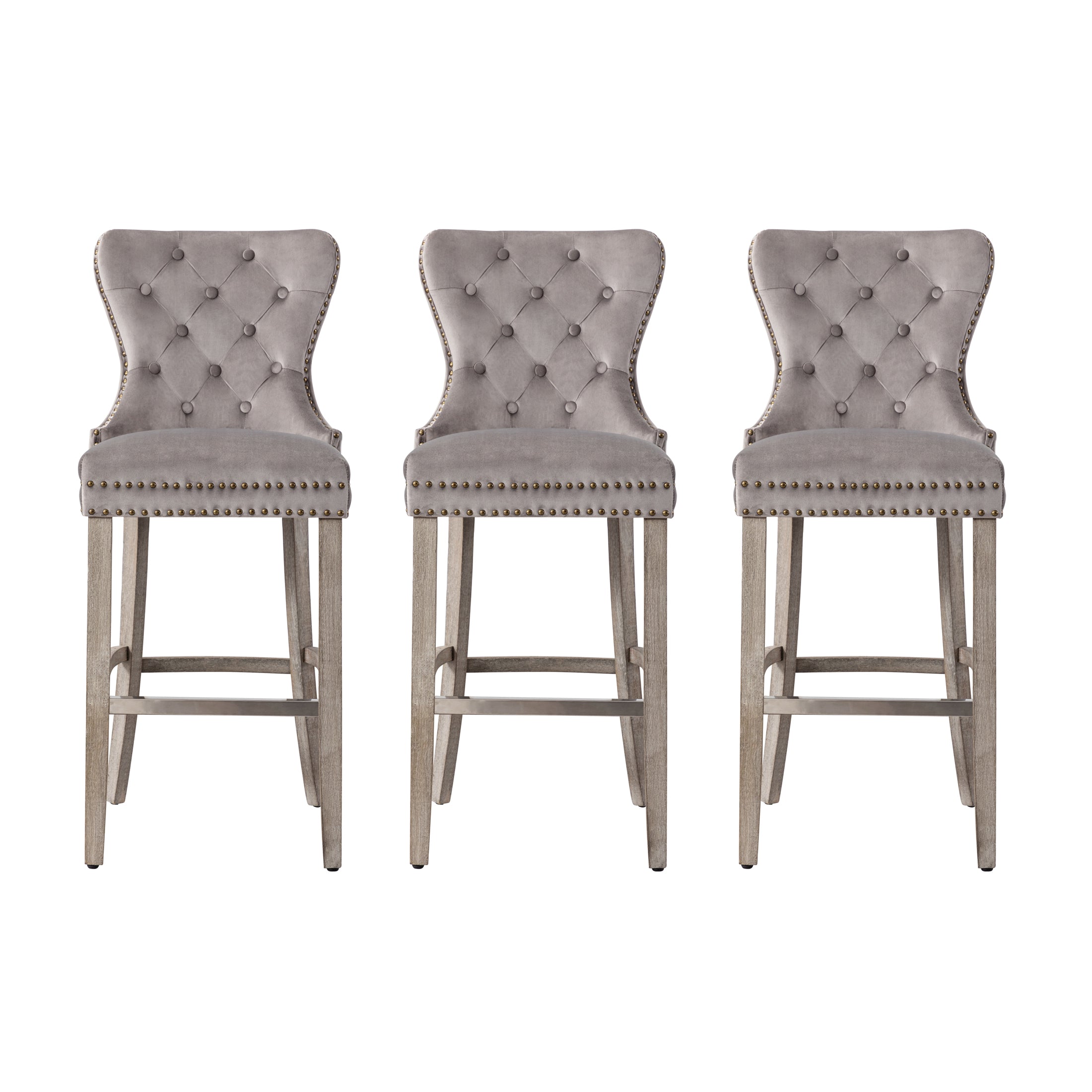 Hank 29" Tufted Velvet Bar Stool Antique Gray (Set of 3)