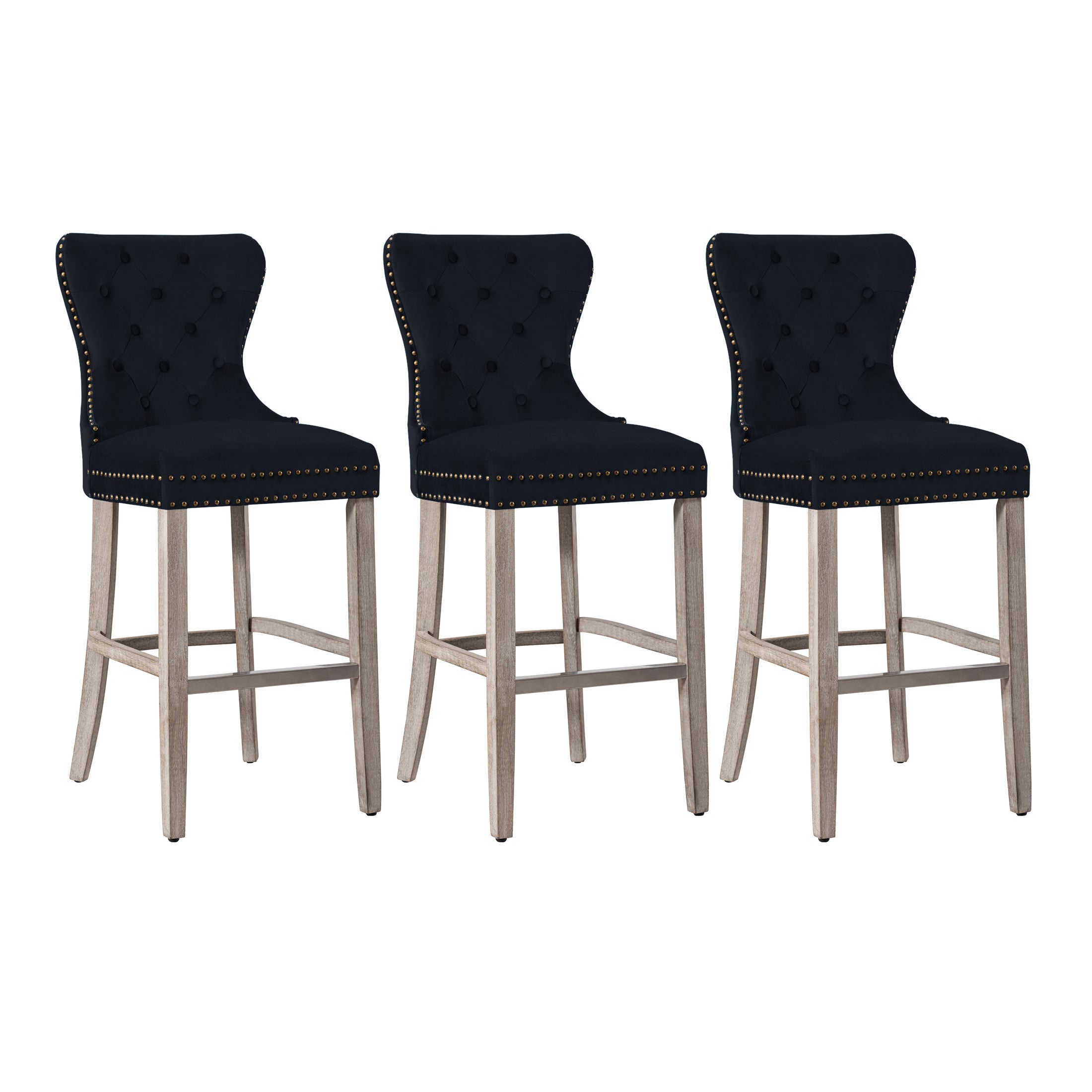 Hank 29" Tufted Velvet Bar Stool Antique Gray (Set of 3)