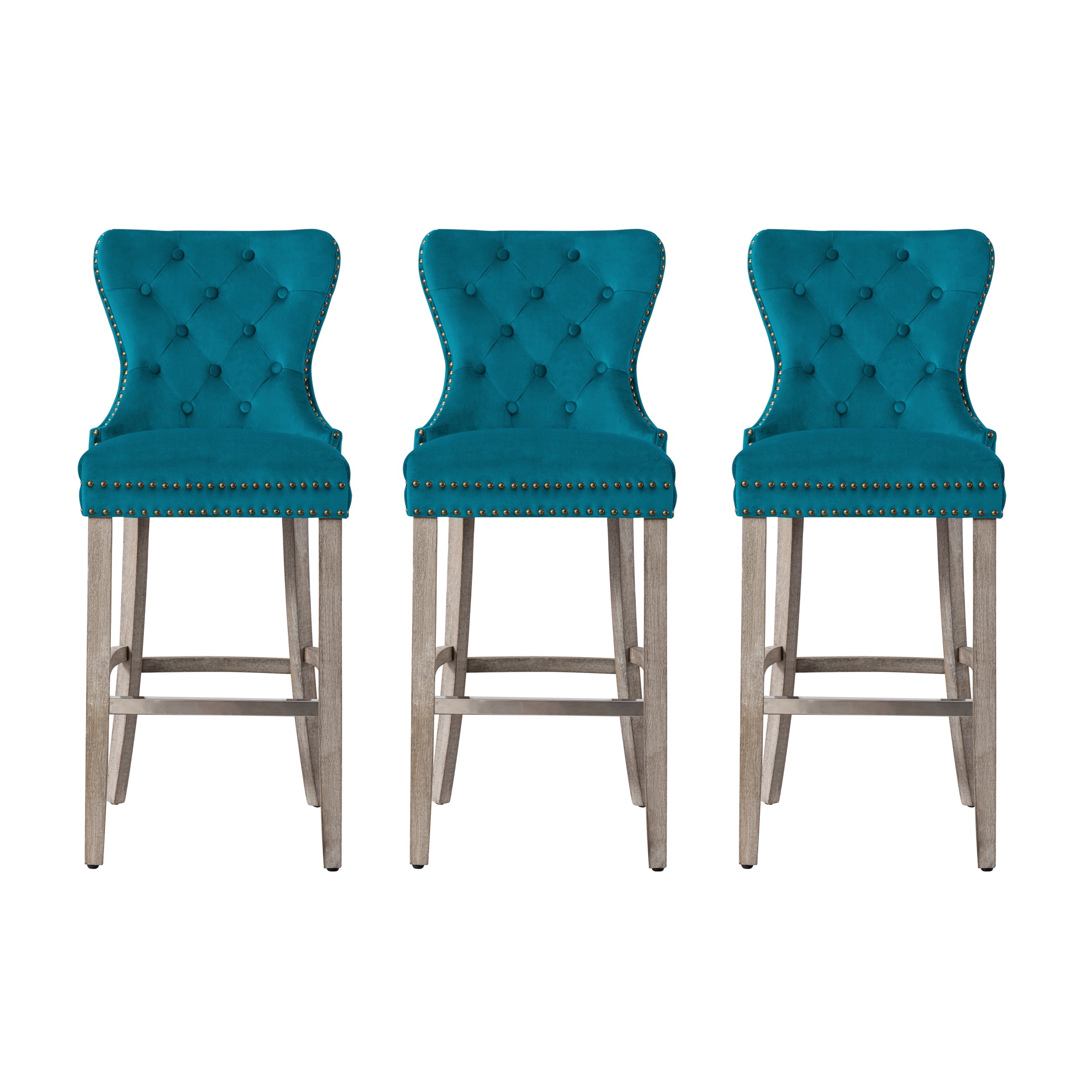 Hank 29" Tufted Velvet Bar Stool Antique Gray (Set of 3)