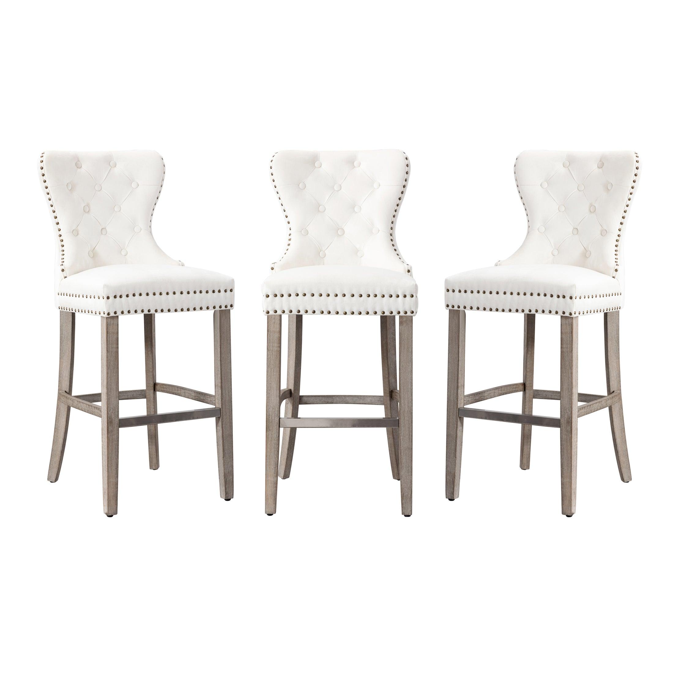 Hank 29" Tufted Velvet Bar Stool Antique Gray (Set of 3) - Costaelm