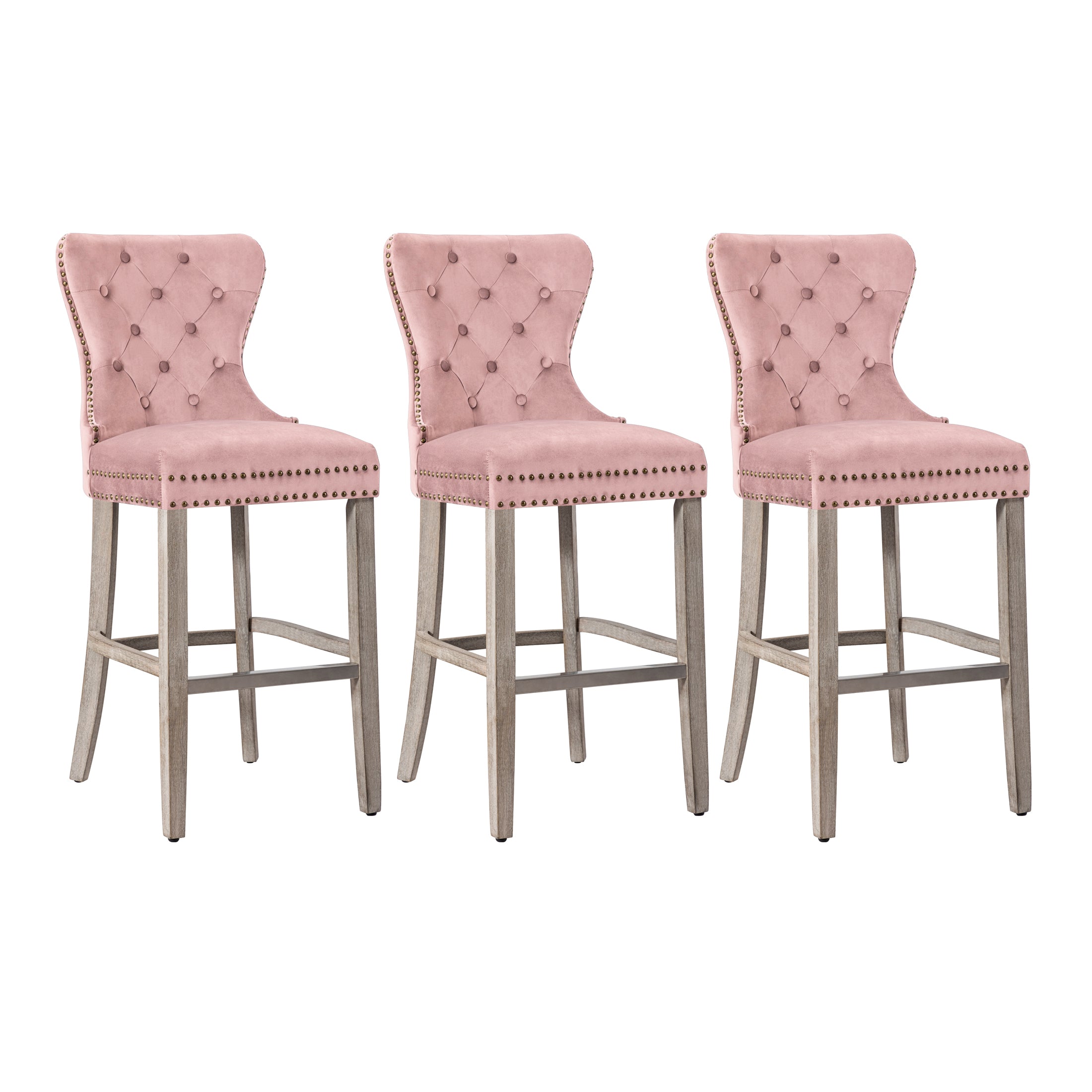 Hank 29" Tufted Velvet Bar Stool Antique Gray (Set of 3)