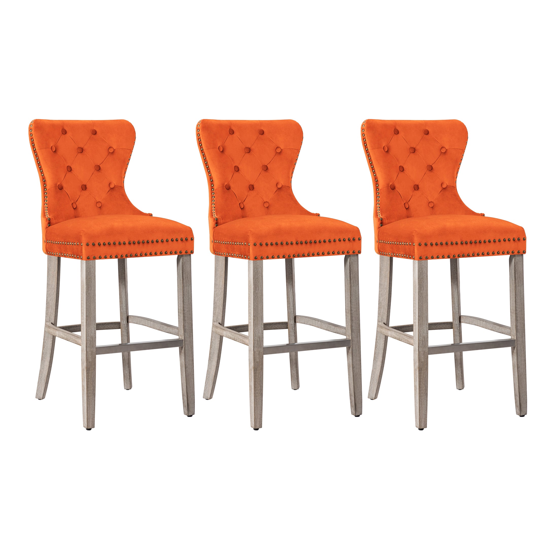 Hank 29" Tufted Velvet Bar Stool Antique Gray (Set of 3)