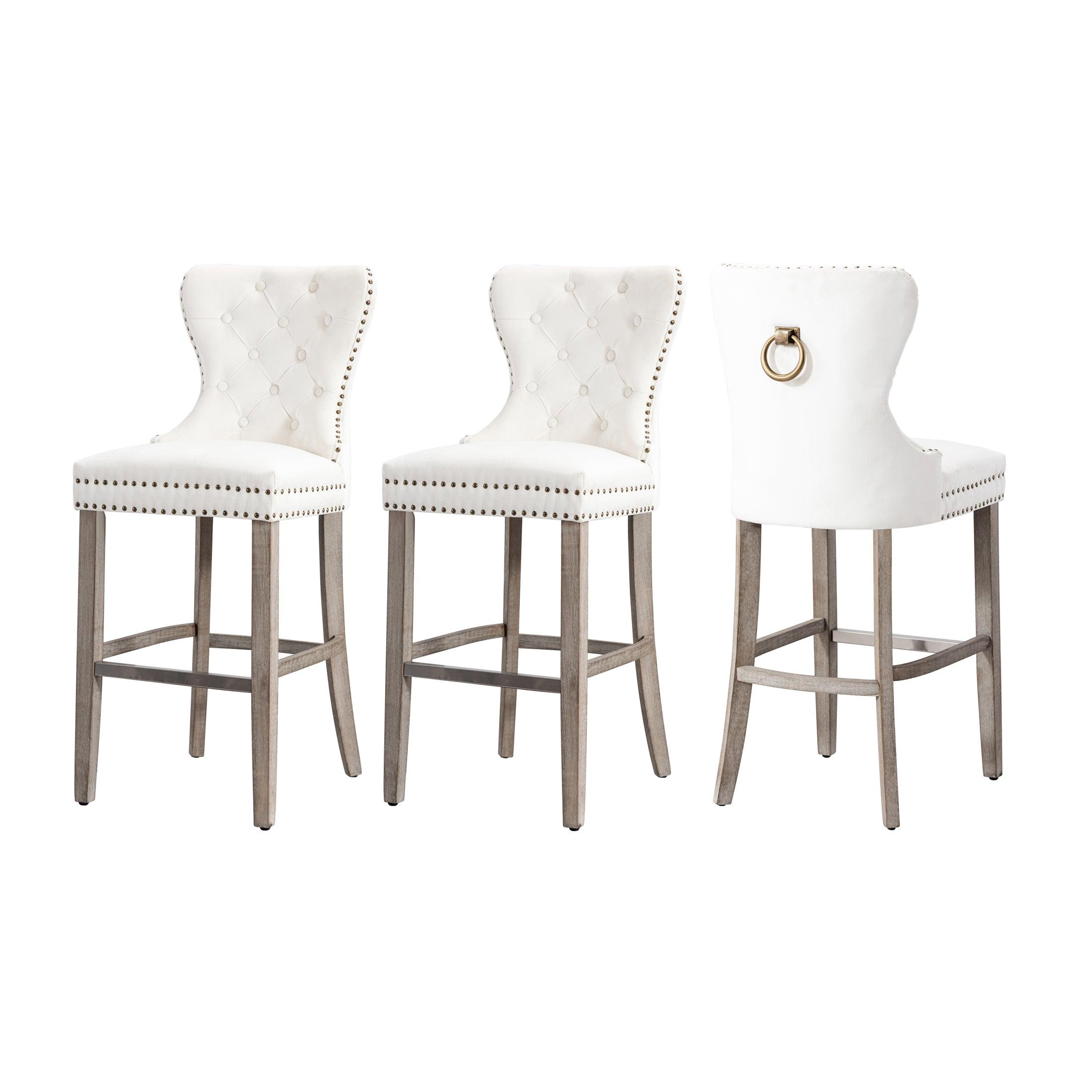 Hank 29" Tufted Velvet Bar Stool Antique Gray (Set of 3) - Costaelm