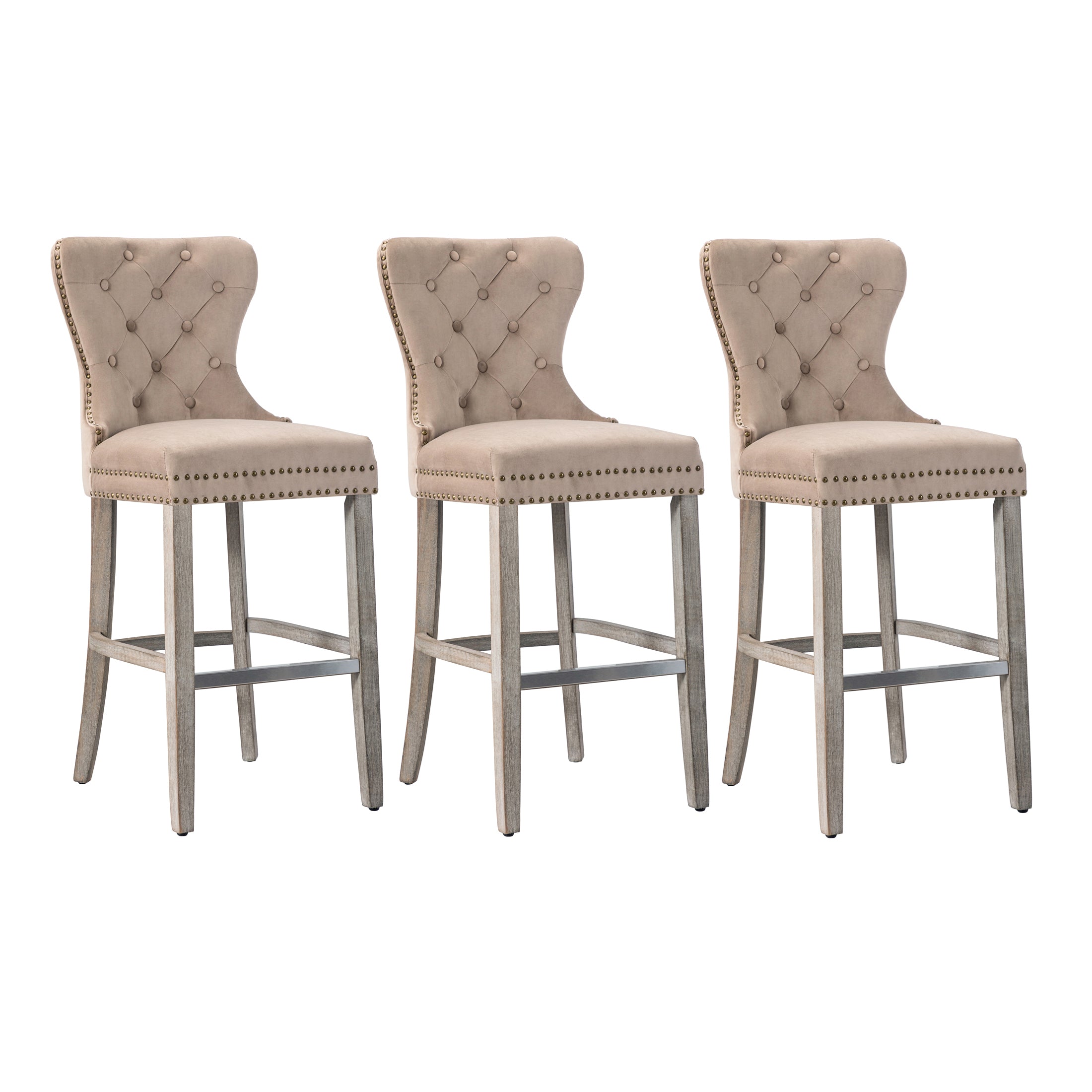 Hank 29" Tufted Velvet Bar Stool Antique Gray (Set of 3)