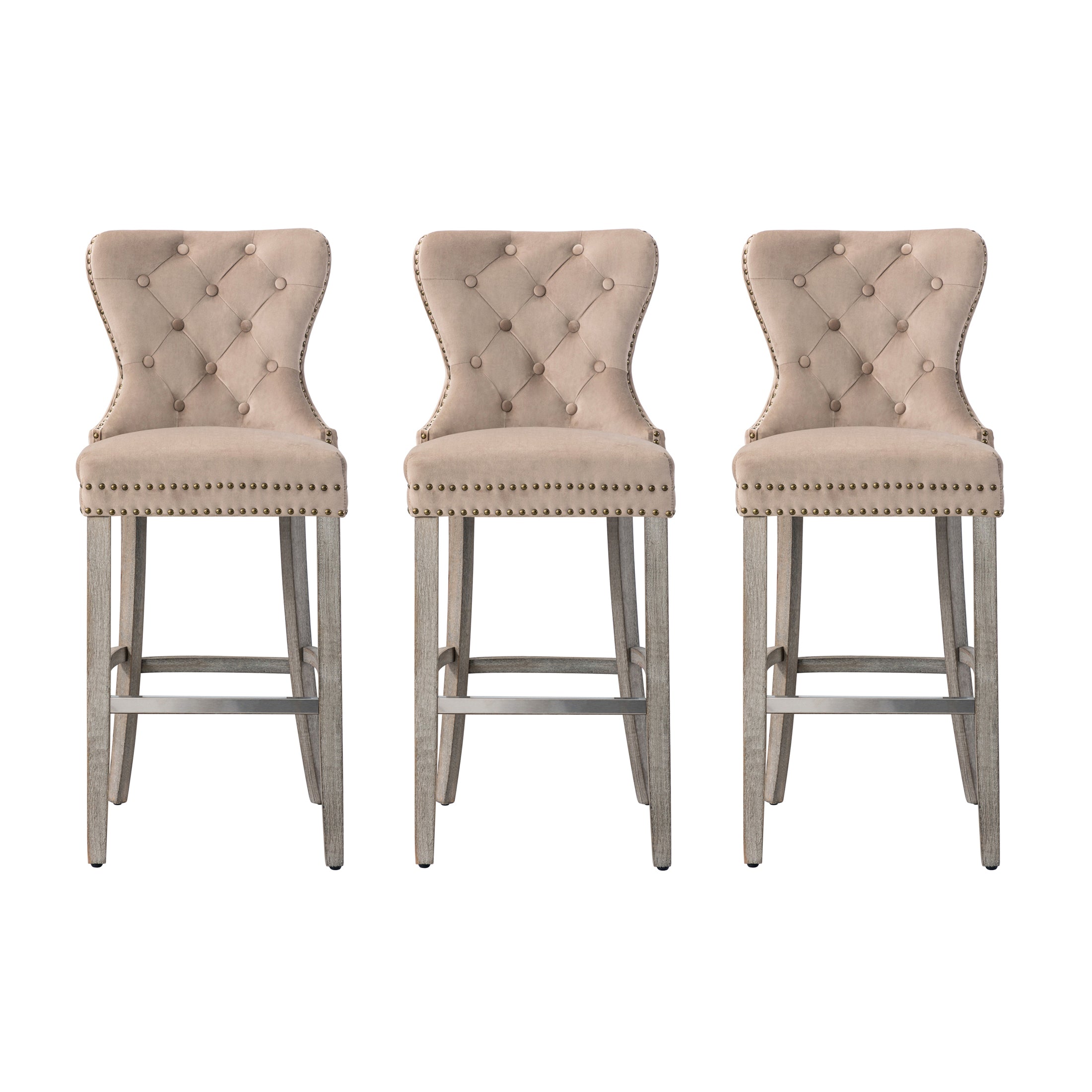 Hank 29" Tufted Velvet Bar Stool Antique Gray (Set of 3)