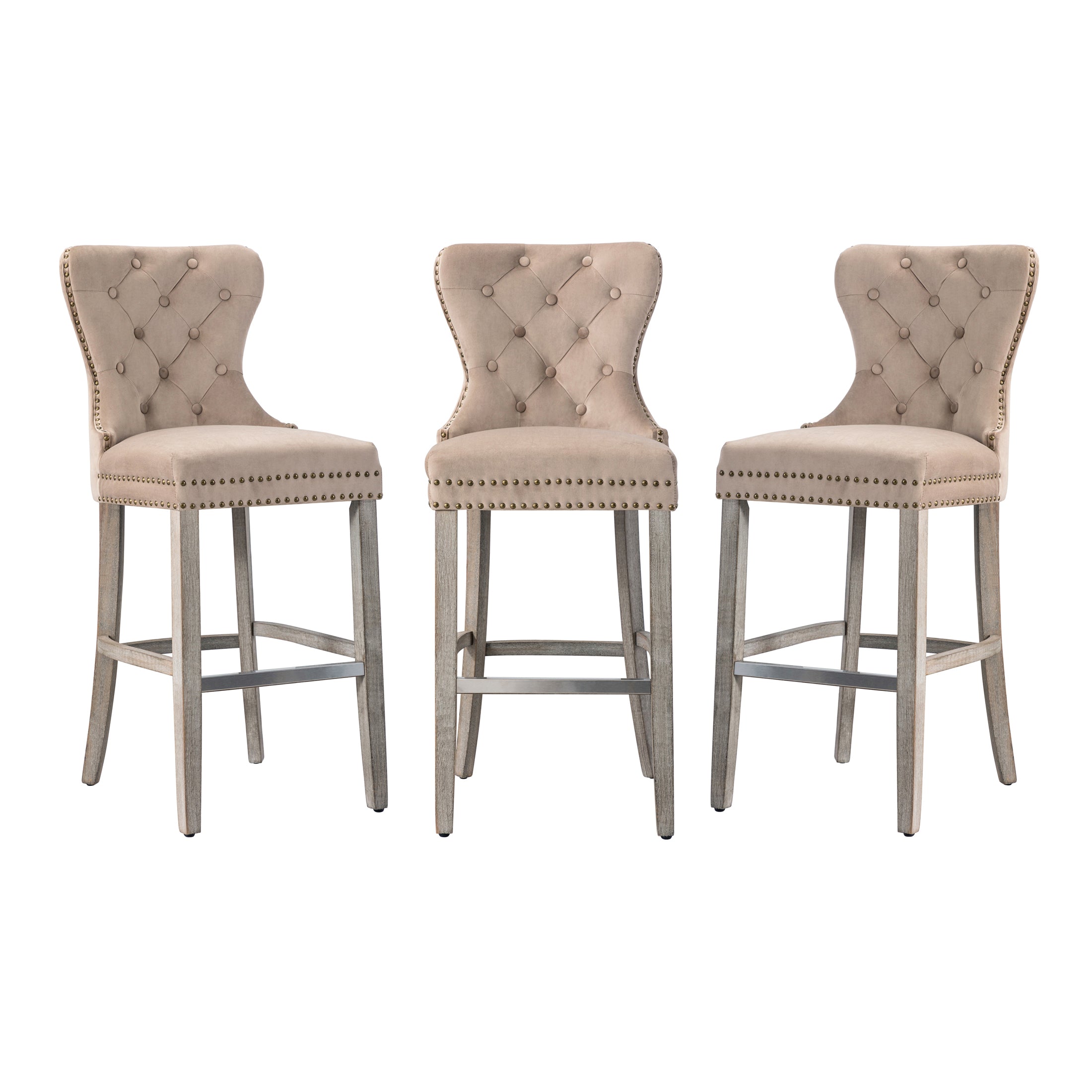 Hank 29" Tufted Velvet Bar Stool Antique Gray (Set of 3)